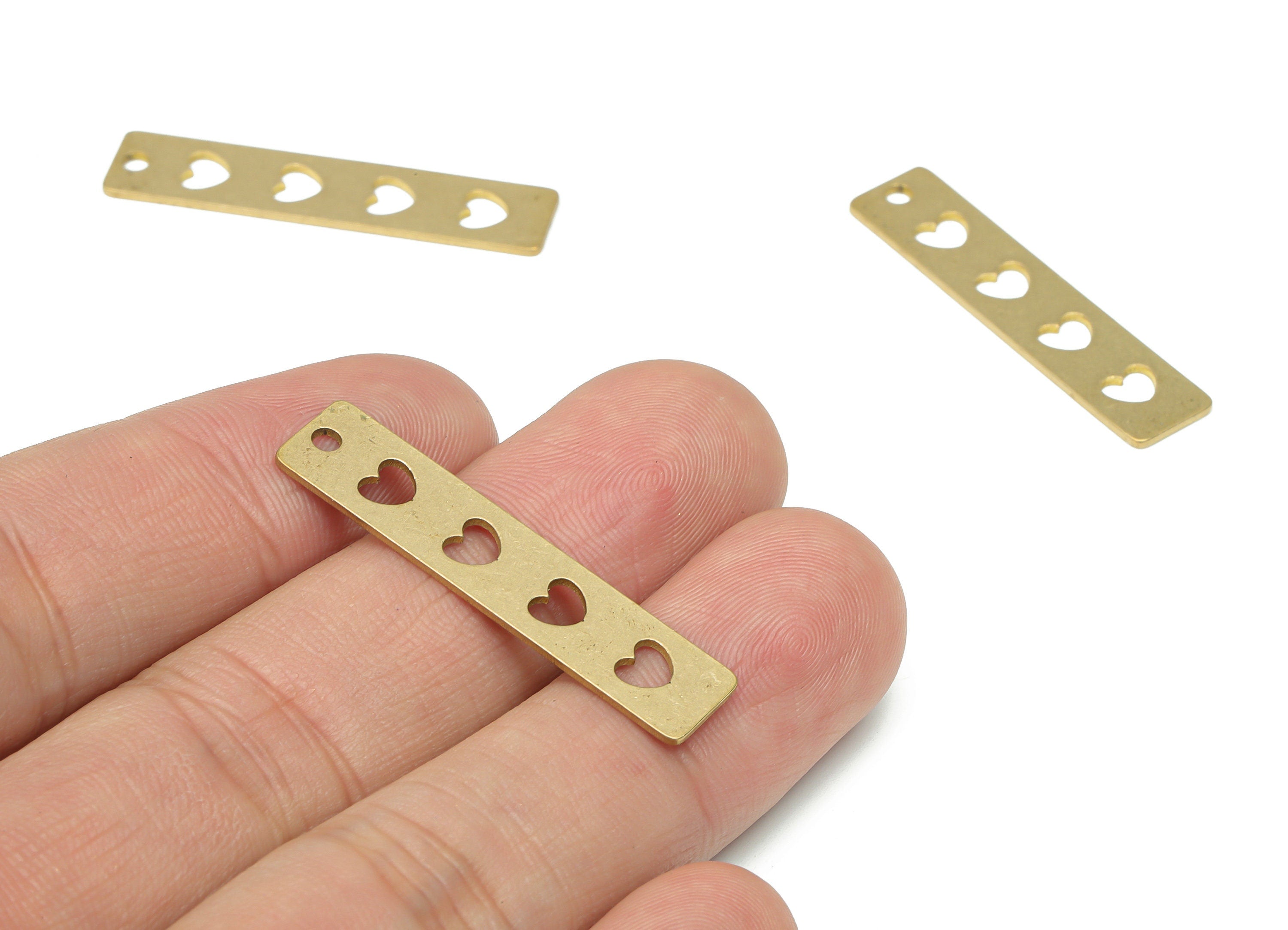 Brass Long Rectangle Bar Earring Charms - Raw Brass Hearts Pendant - DIY Jewelry Making Supplies - 35.88x7.92x0.72mm - PPA3272 - DOMEDBAZAAR