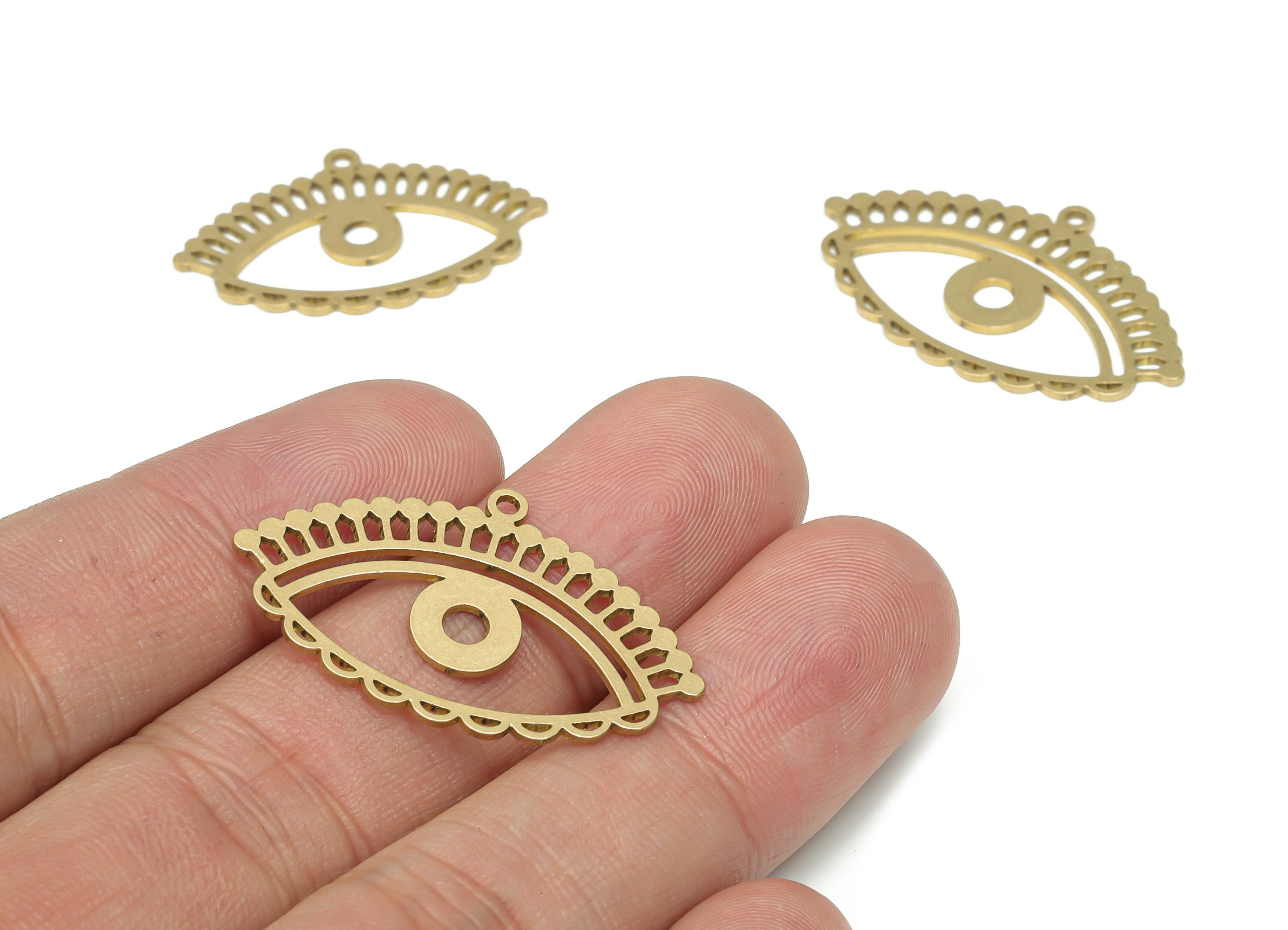 Brass Bubble Eye Earring Charms - Raw Brass Eyelash Pendant - DIY Jewelry Making Supplies - 33.79x20.96x0.79mm - PPA3191 - DOMEDBAZAAR