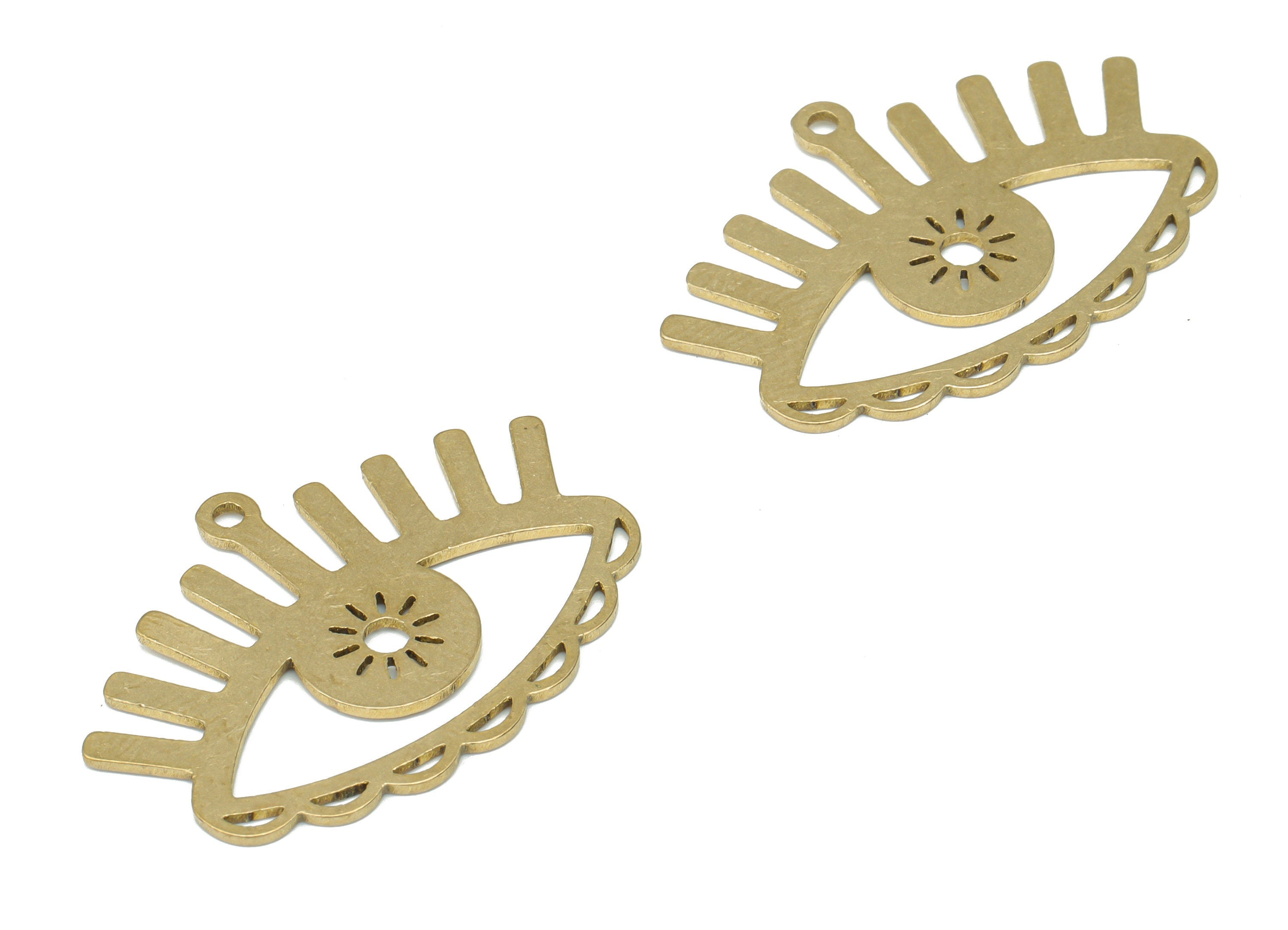 Brass Sun Eye Earring Charms - Raw Brass Eyelash Pendant - DIY Jewelry Making Supplies - 29.73x20.71x0.75mm - PPA3198 - DOMEDBAZAAR