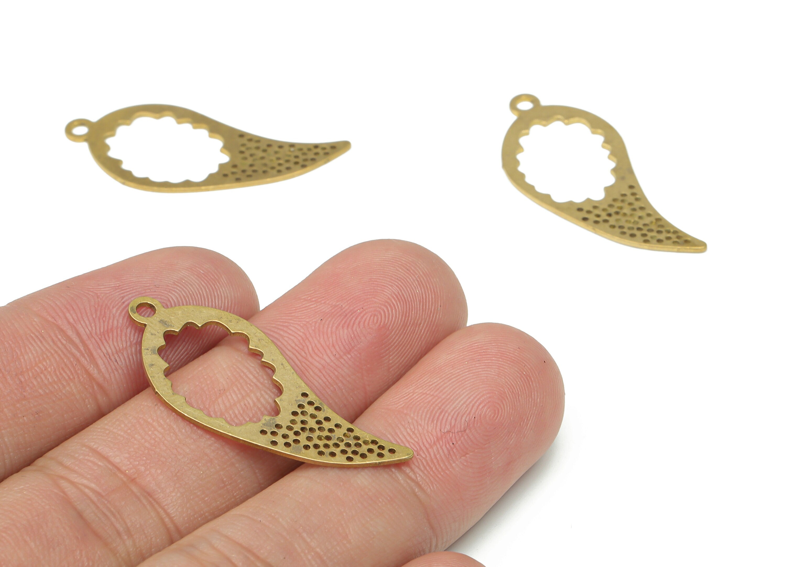 Brass Bubble Pepper Chili Earring Charms - Raw Brass Cloud Teardrop Pendant - DIY Jewelry Making Supplies - 34.92x15.04x0.65mm - PPA3139 - DOMEDBAZAAR