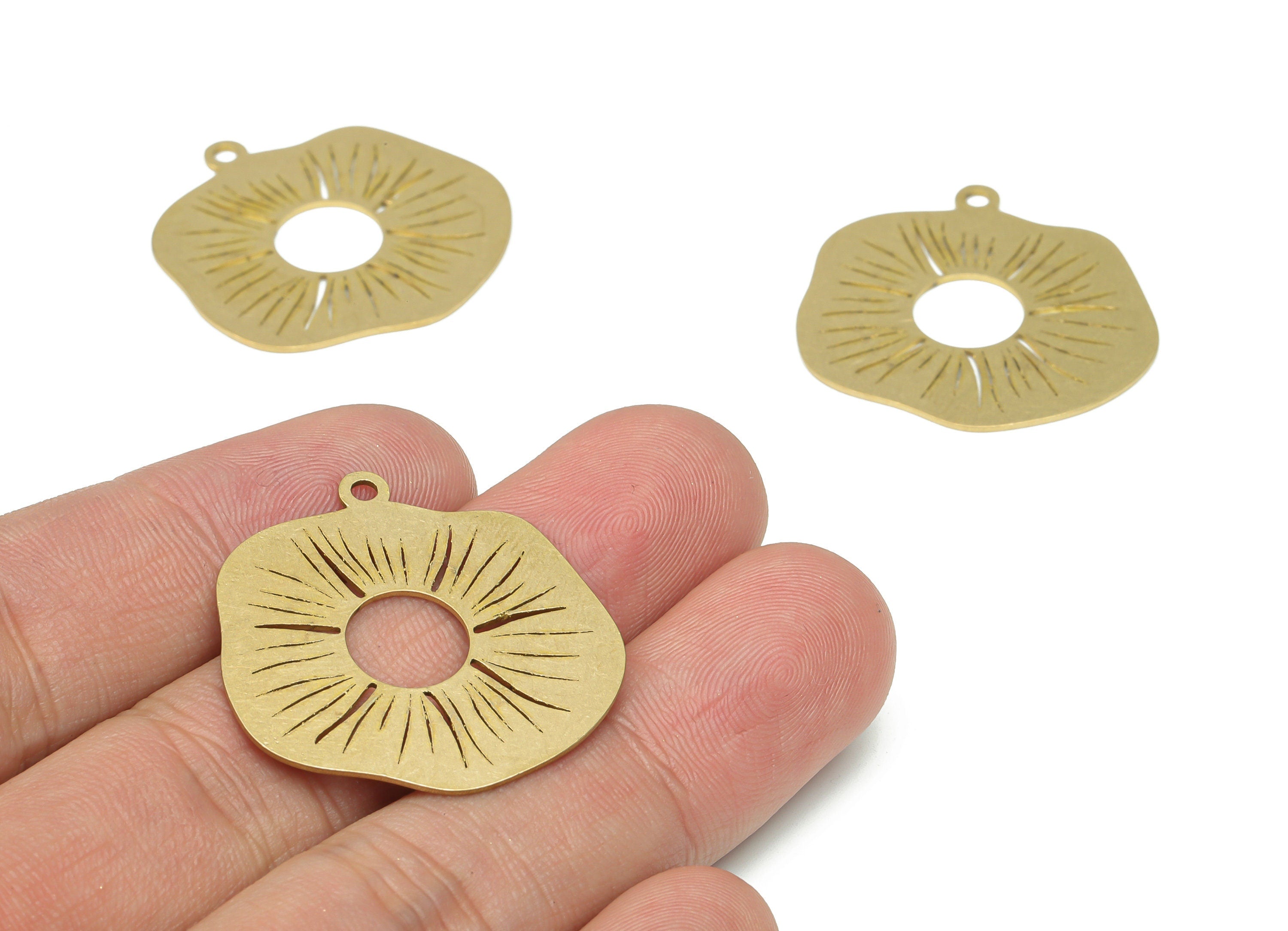 Brass Flower Sun Earring Charms - Raw Brass Sun Geometry Pendant - DIY Jewelry Making Supplies - 30.6x29.83x0.62mm - PPA3218 - DOMEDBAZAAR