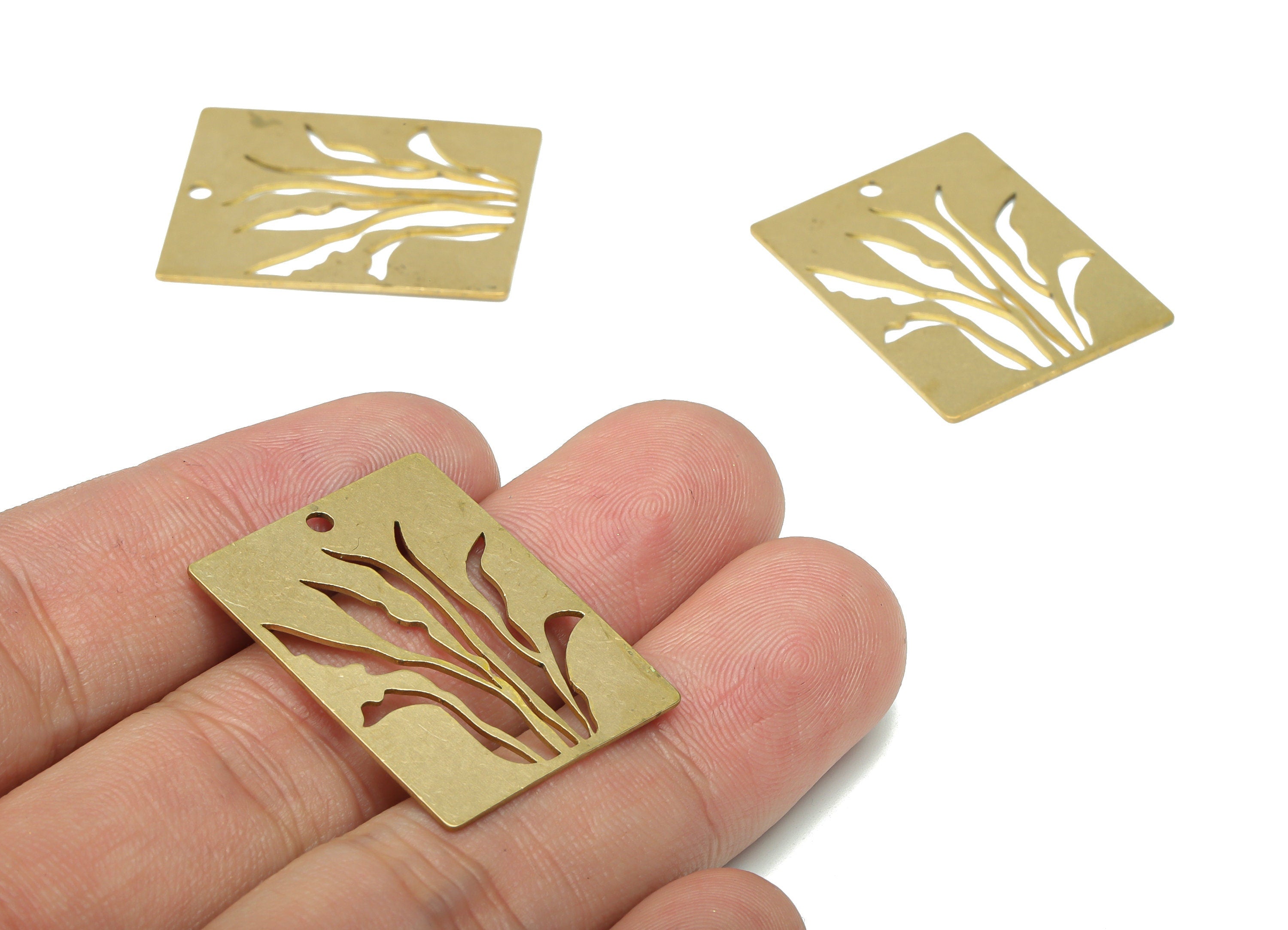 Brass Botanical Rectangle Earring Charms - Raw Brass Sansiveria Pendant - DIY Jewelry Making Supplies - 29.86x22.83x0.64mm - PPA3402 - DOMEDBAZAAR