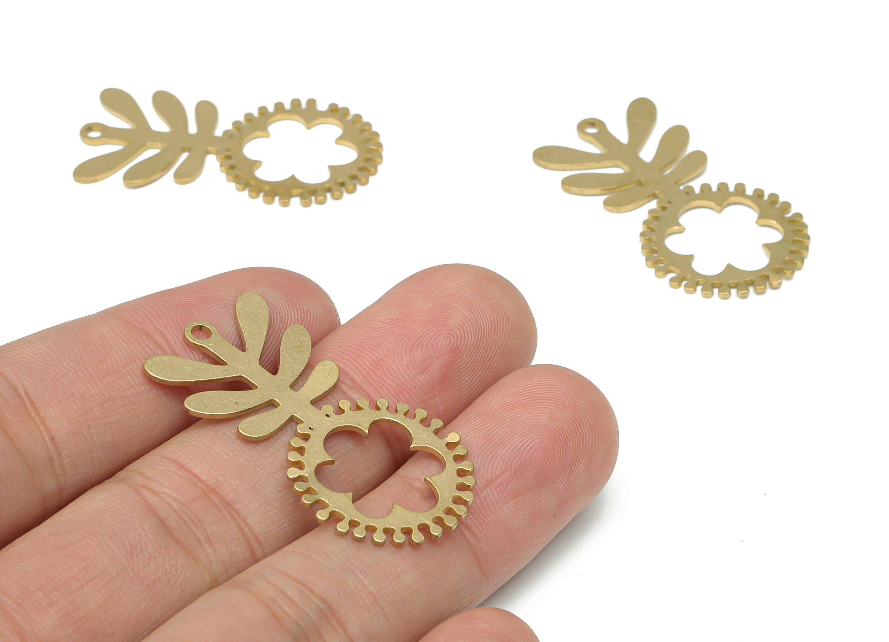 Brass Leaf Earring Charms - Raw Brass Flower Pendant - DIY Jewelry Making Supplies - 37.6x20.22x0.93mm - PPA3440 - DOMEDBAZAAR