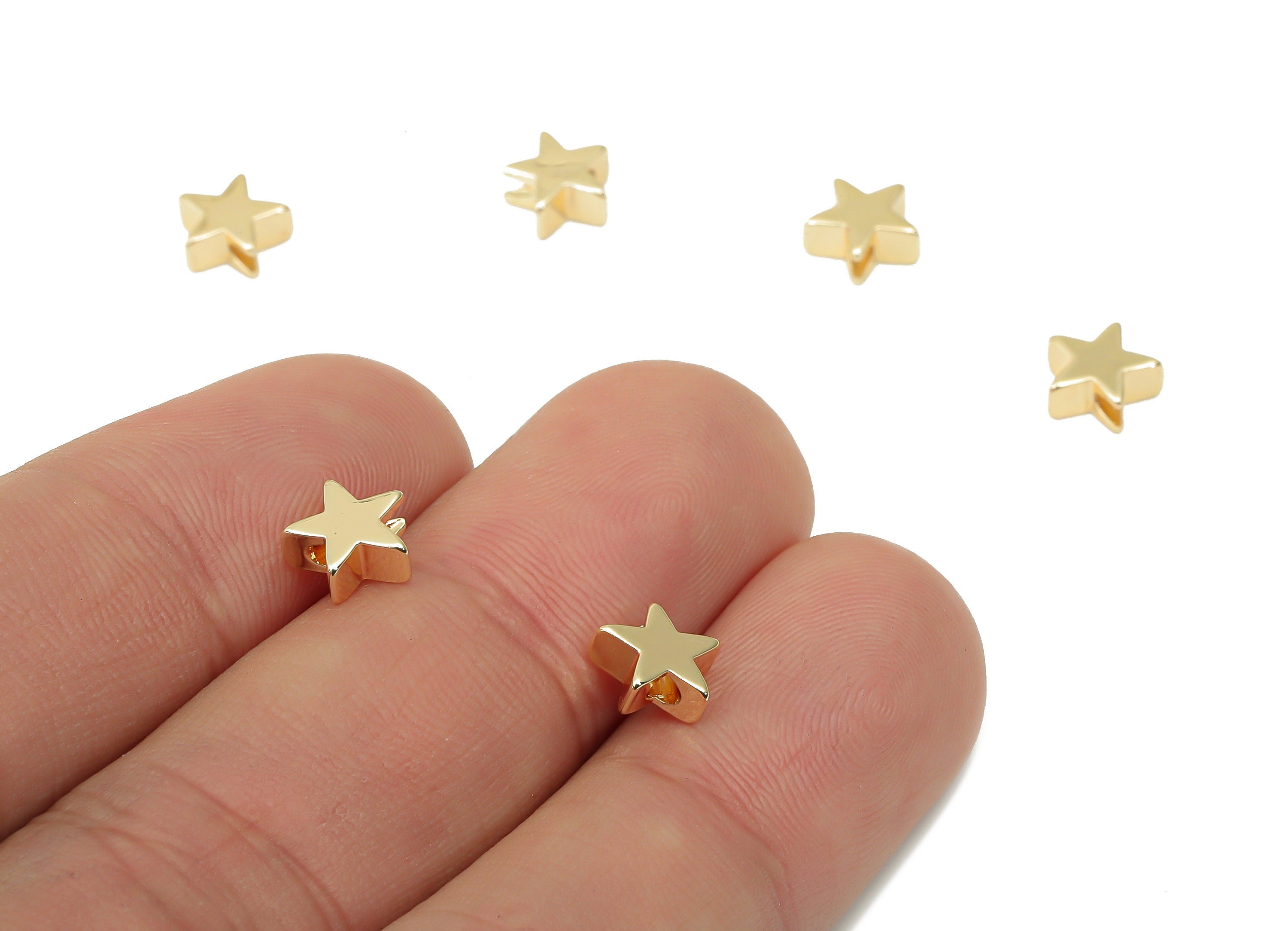 Gold Star Beads – Brass Star Spacer Beads – Bracelet Beads - 18K Real Gold Plated Brass - Jewelry Making Supplies - 6.8x6.8x3.04mm - RGP4499 - DOMEDBAZAAR