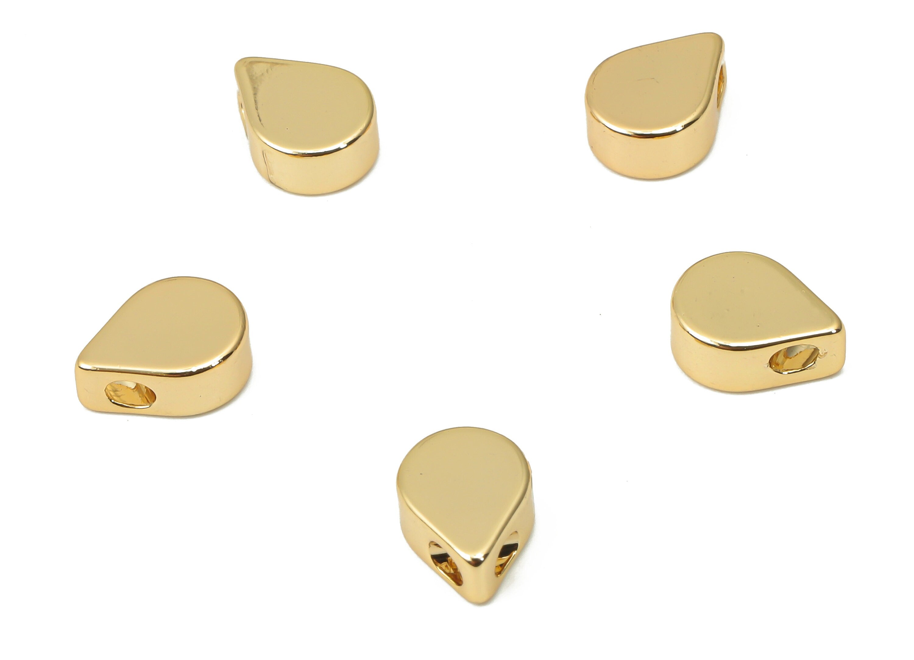 Gold Drop Beads – Brass Teardrop Spacer Beads – Drop Charms - Bracelet Beads - 18K Real Gold Plated Brass - 7.89x5.9x3.11mm - RGP4460 - DOMEDBAZAAR