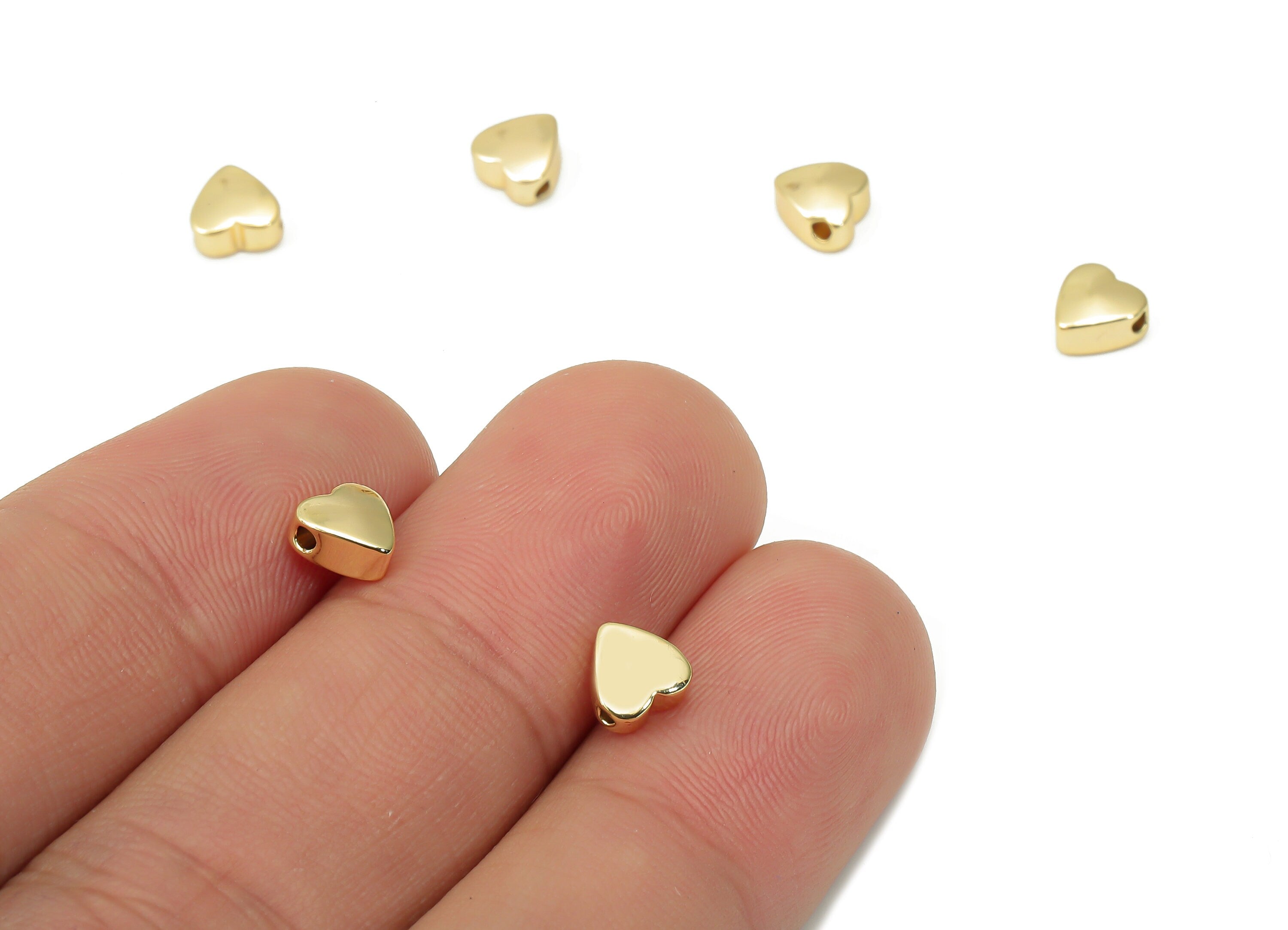 Gold Mini Heart Beads – Brass Heart Spacer Beads – Bracelet Beads - 18K Real Gold Plated Brass - Jewelry Making - 5.81x5.8x3mm - RGP4449 - DOMEDBAZAAR