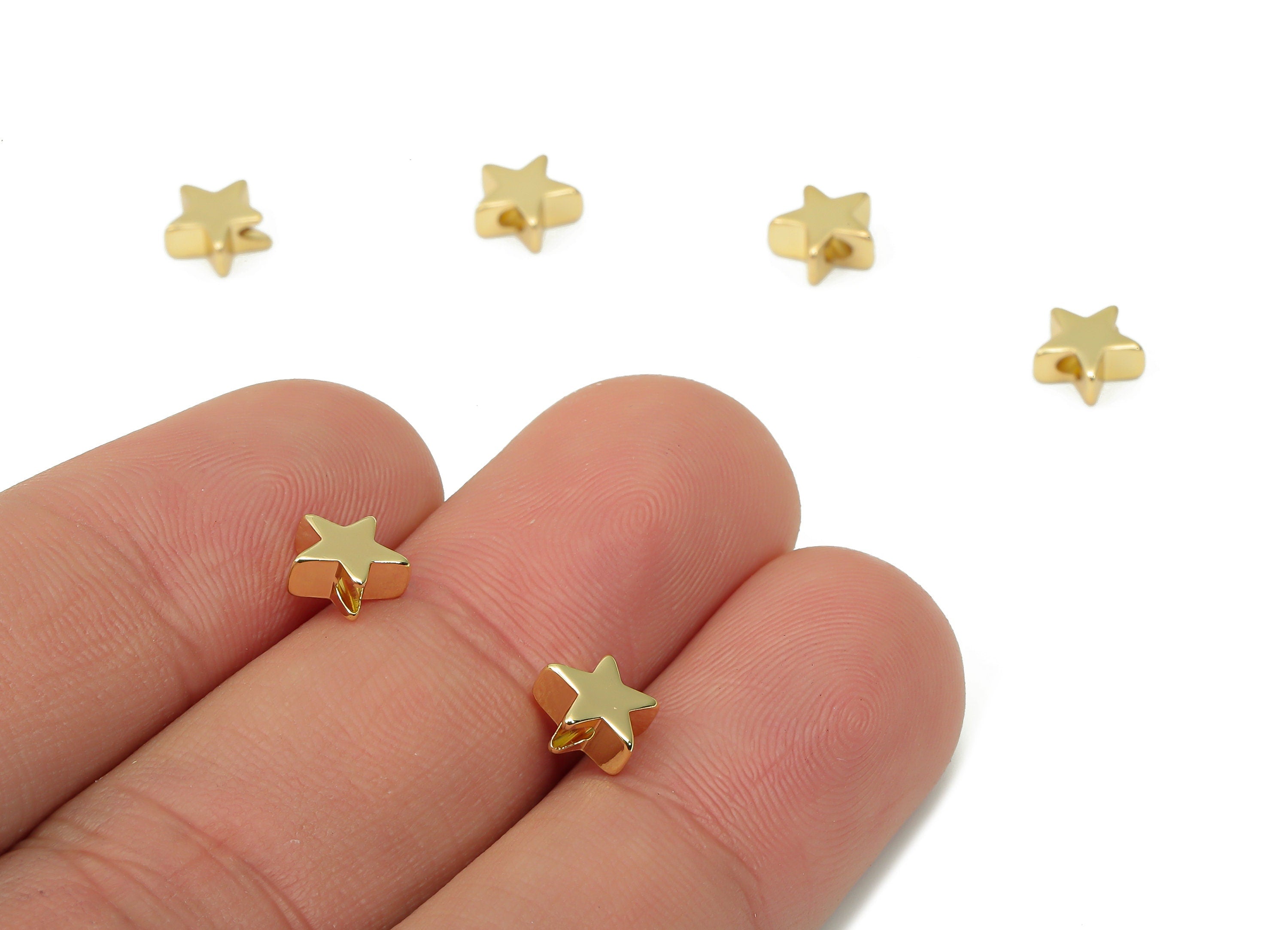 Gold Mini Star Beads – Brass Star Spacer Beads – Bracelet Beads - 18K Real Gold Plated Brass - Jewelry Supplies - 6.5x6.5x3.2mm - RGP4451 - DOMEDBAZAAR