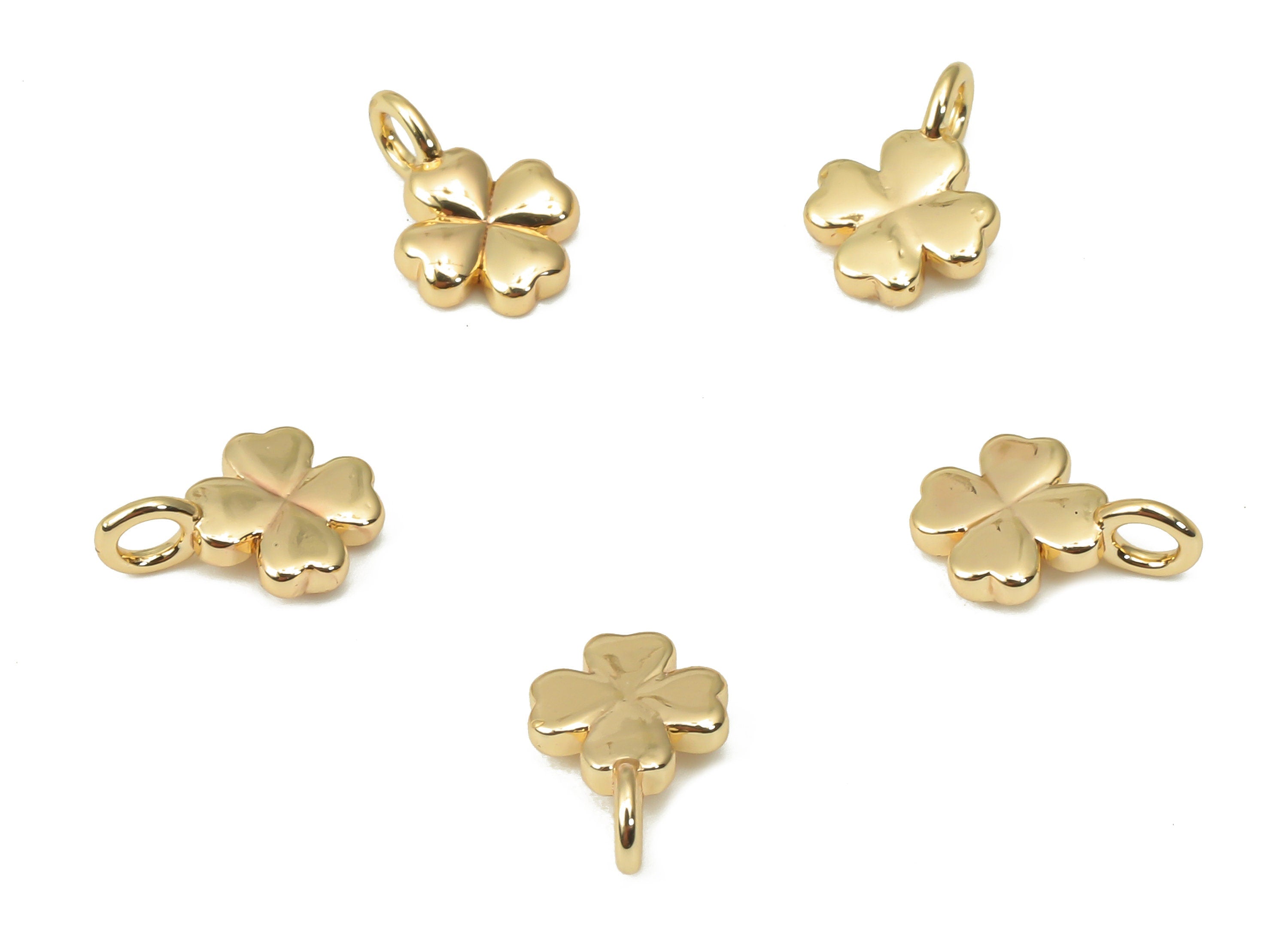 Brass Mini Clover Earring Charms - Gold Leaf Pendant - 18K Real Gold Plated Brass - Jewelry Making Supplies - 8.97x5.98x1.63mm - RGP4453 - DOMEDBAZAAR