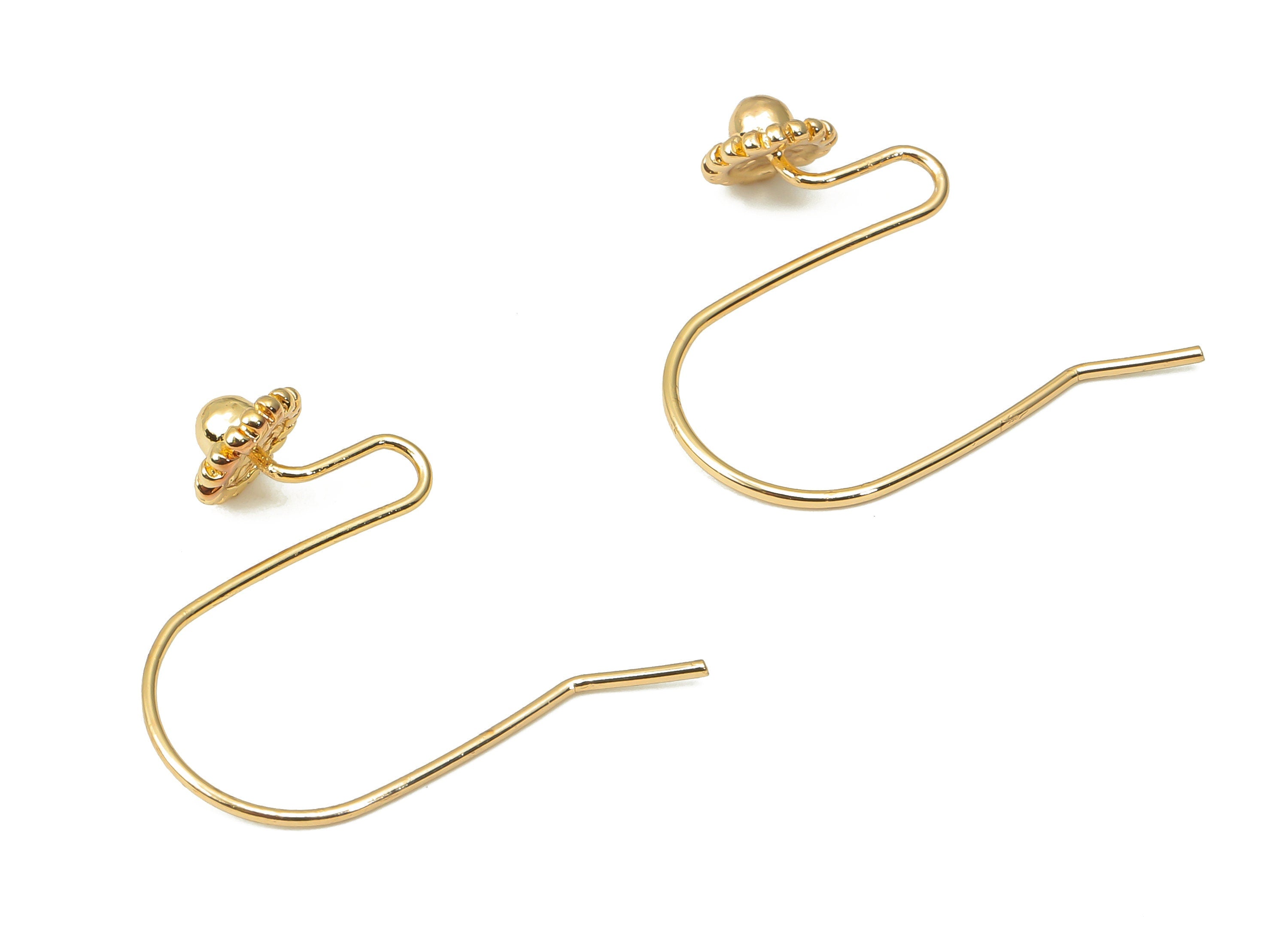 Brass Flower Hooks - Gold Earring Wires - Brass Ear Hooks Findings - 18K Real Gold Plated Brass - Jewelry Making - 28.1x20.1x3.1mm - RGP4471 - DOMEDBAZAAR