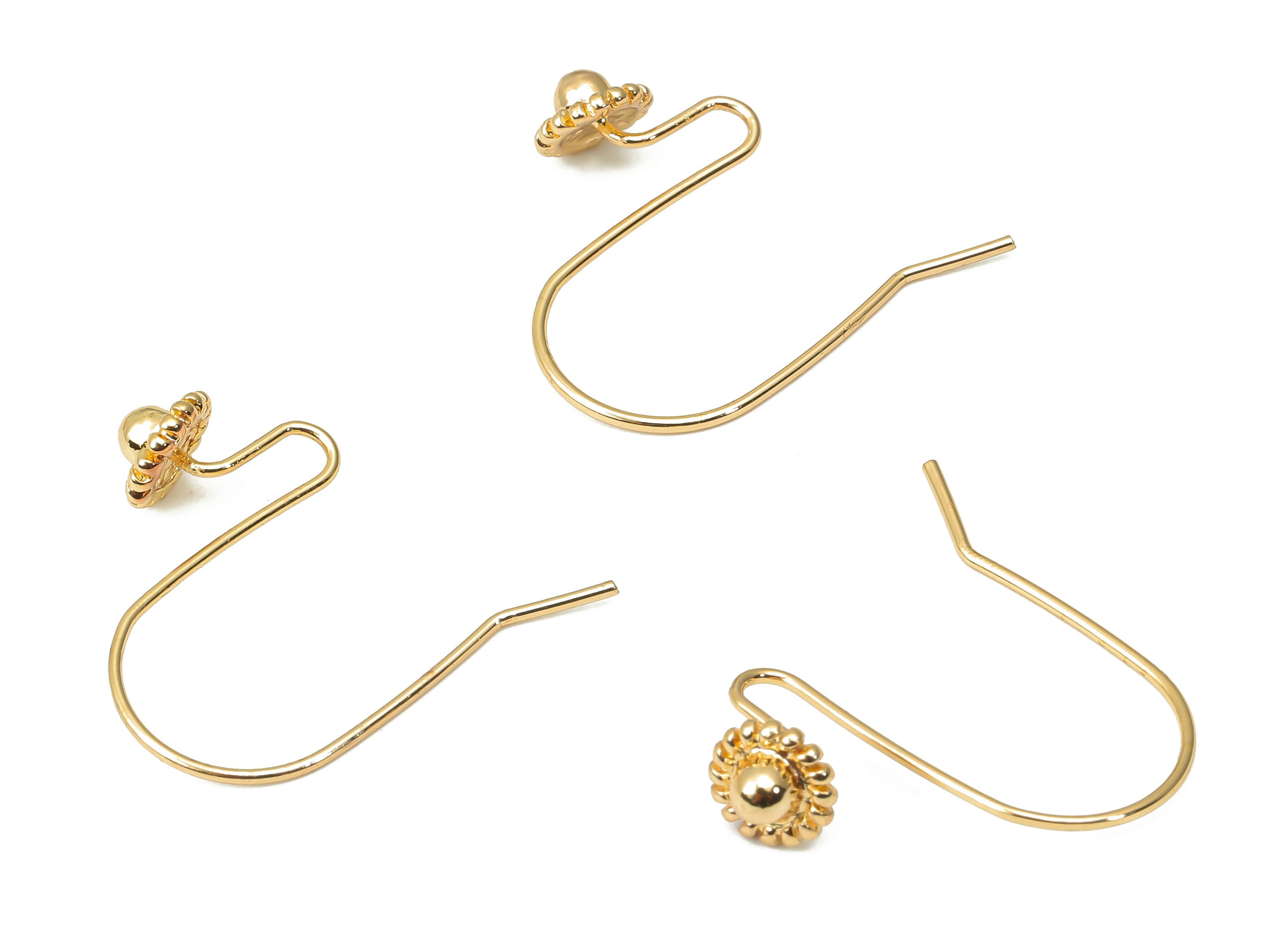Brass Flower Hooks - Gold Earring Wires - Brass Ear Hooks Findings - 18K Real Gold Plated Brass - Jewelry Making - 28.1x20.1x3.1mm - RGP4471 - DOMEDBAZAAR