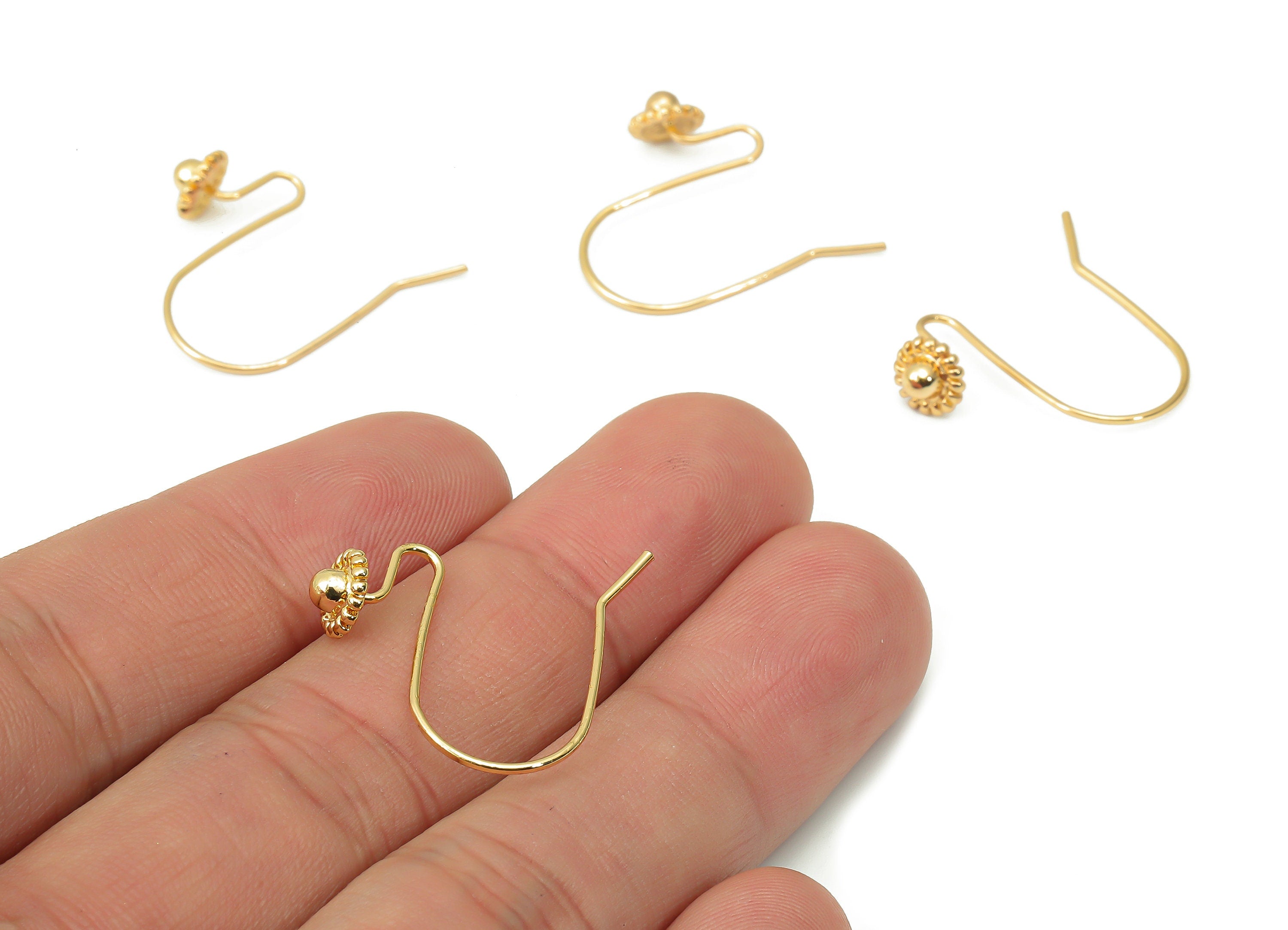 Brass Flower Hooks - Gold Earring Wires - Brass Ear Hooks Findings - 18K Real Gold Plated Brass - Jewelry Making - 28.1x20.1x3.1mm - RGP4471 - DOMEDBAZAAR