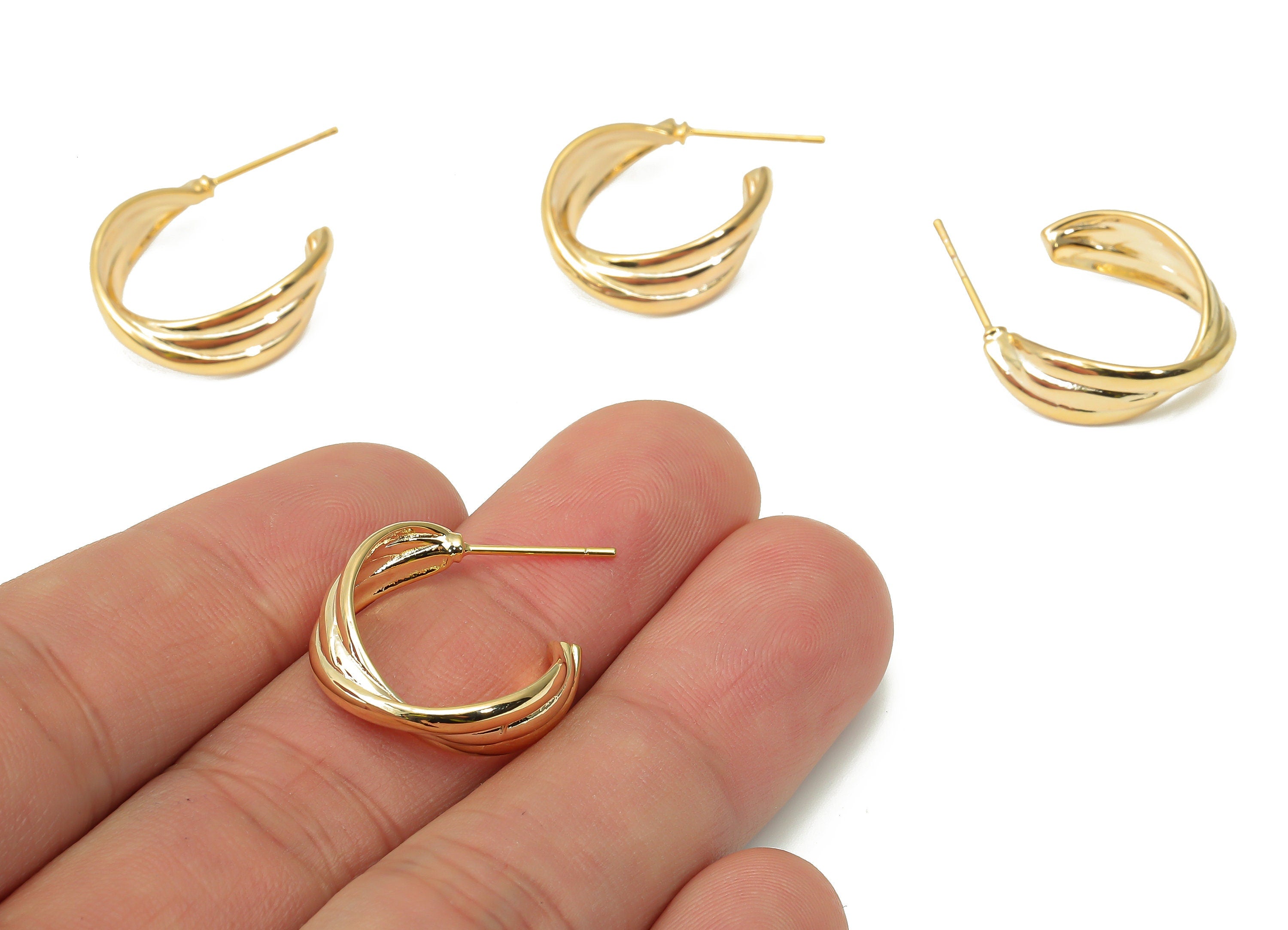 Brass C Open Twisted Hoop Earring Stud - Gold C Hoop Post - Stainless Steel Stud - 18k Real Gold Plated Brass - 19.96x18.8x2mm - RGP4501 - DOMEDBAZAAR