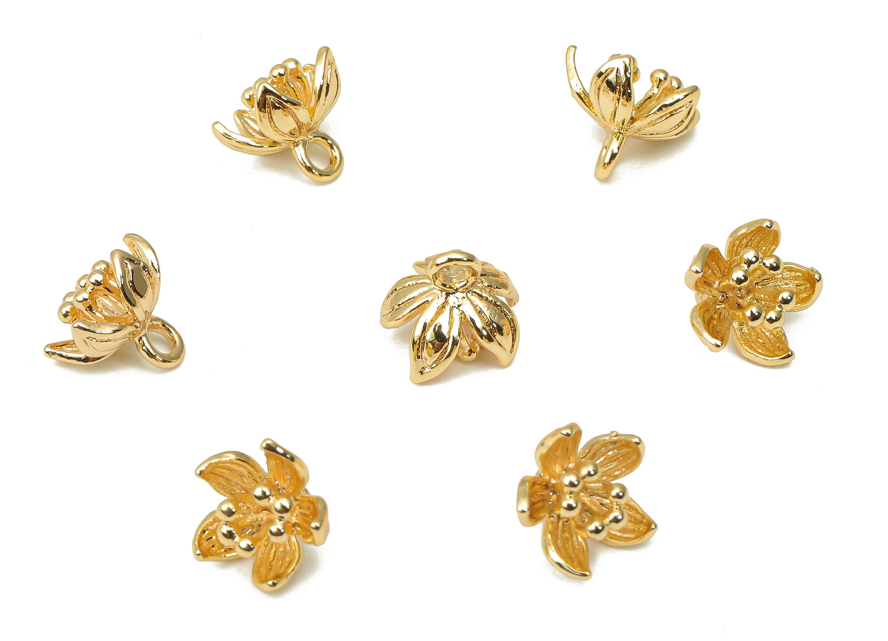 Brass Lotus Earring Charms - Gold Flower Pendant - 18K Real Gold Plated Brass - Earring Charms for Jewelry Making - 8.6x8.21x1.1mm - RGP4445 - DOMEDBAZAAR