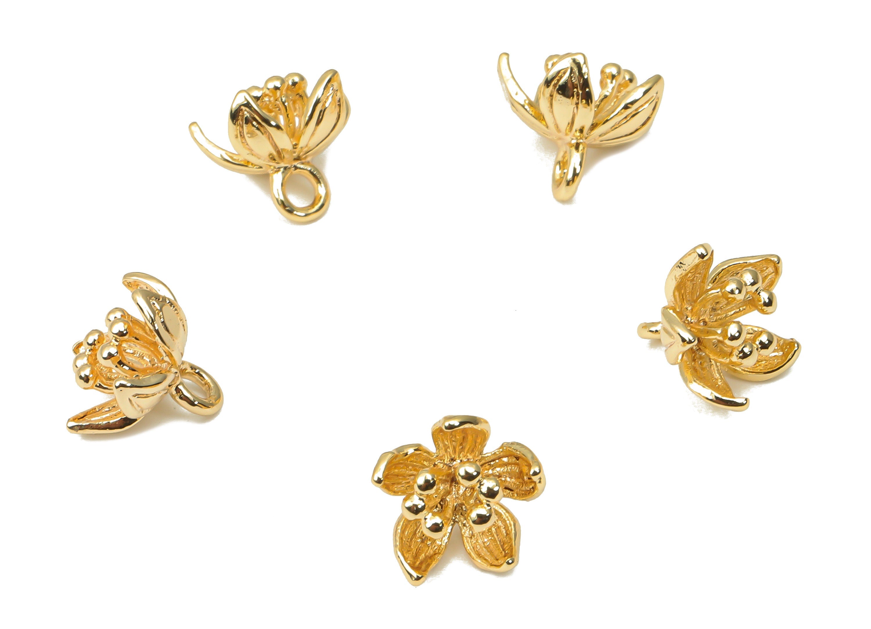 Brass Lotus Earring Charms - Gold Flower Pendant - 18K Real Gold Plated Brass - Earring Charms for Jewelry Making - 8.6x8.21x1.1mm - RGP4445 - DOMEDBAZAAR