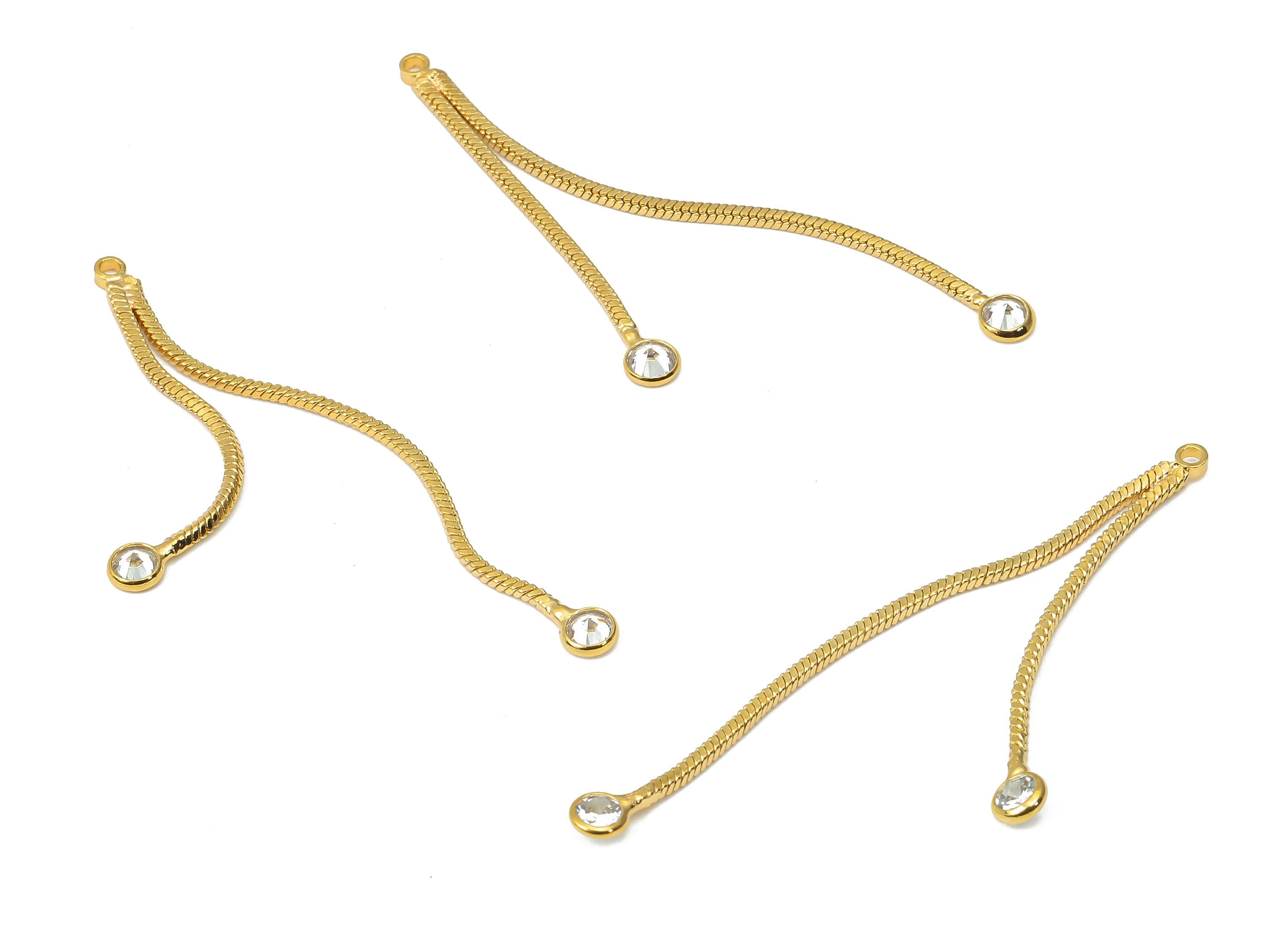 Brass Snake Chain Tassel Earring Charm with Zircons - Gold Tassel Chain Earrings – 18K Real Gold Plated Brass - 45.8x2.13x0.95mm - RGP4523 - DOMEDBAZAAR