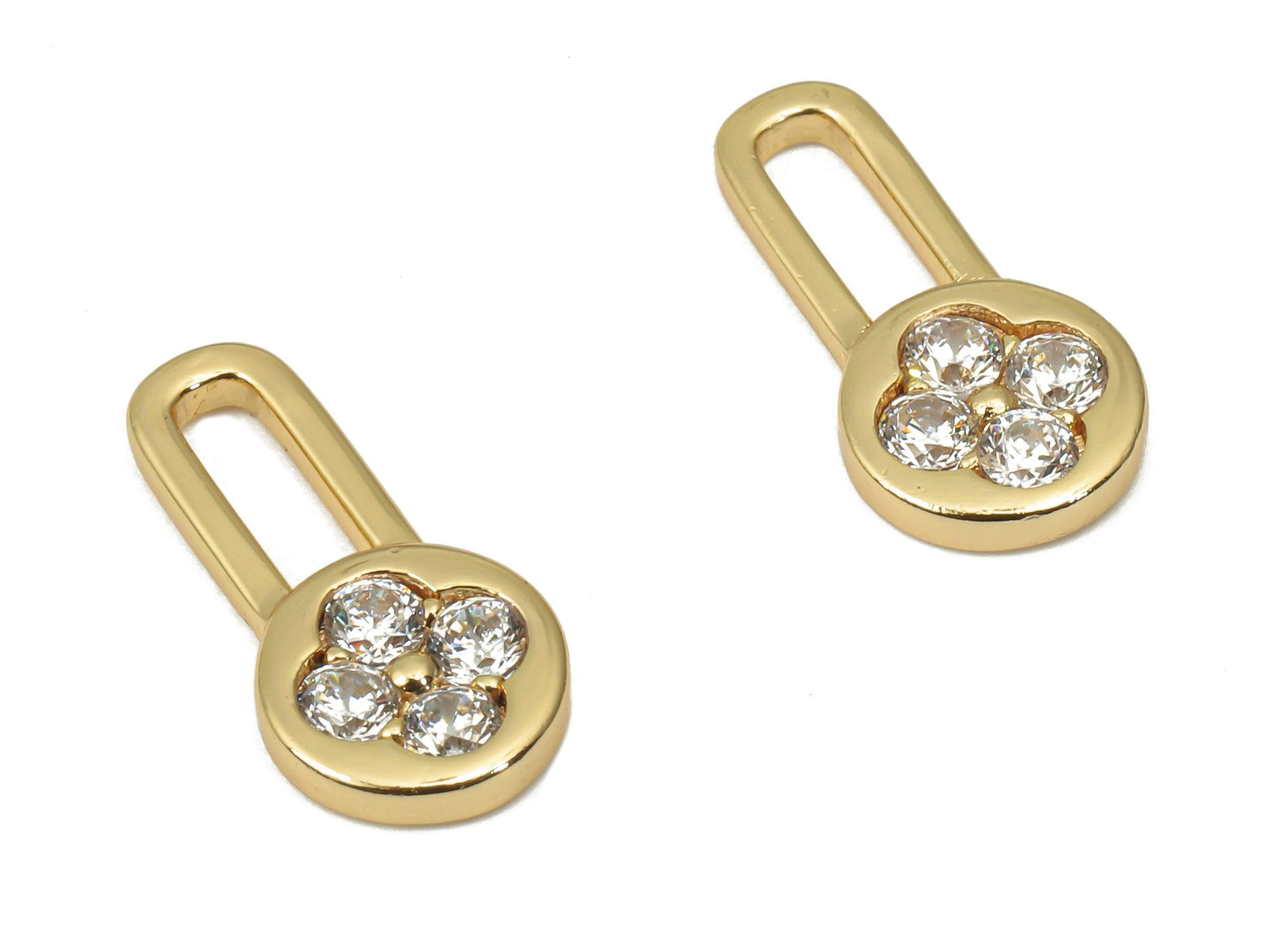Brass Round long Connectors with Zircons - Gold lock Bracelet - 18K Real Gold Plated Brass - Jewelry Making - 12.36x6.02x1.4mm - RGP4522 - DOMEDBAZAAR