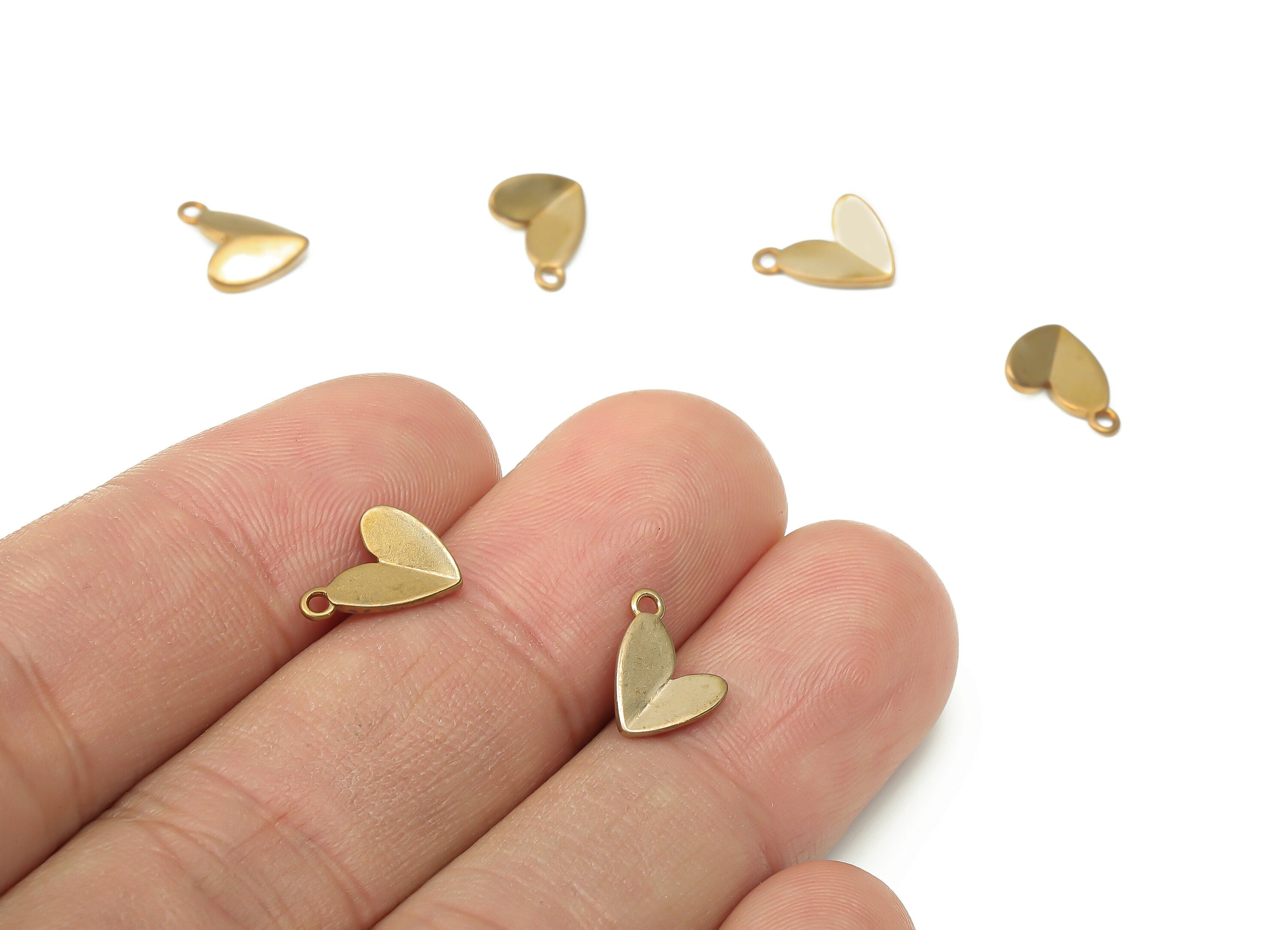 Brass Folded Heart Earring Charms - Raw Brass Heart Pendant - Earring Charms for Jewelry Making - 10.64x8.7x0.95mm - PP7444 - DOMEDBAZAAR