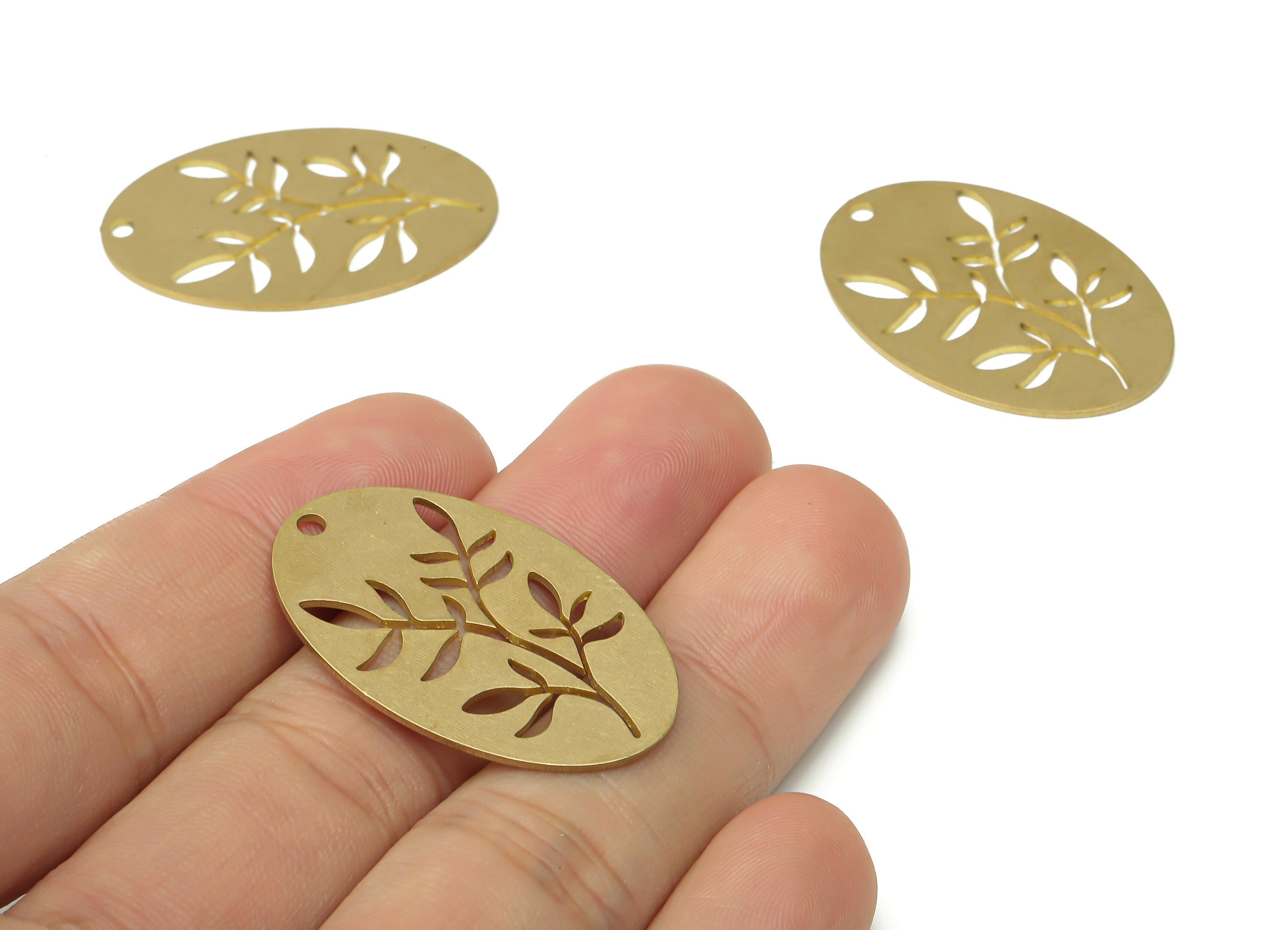 Brass Long Oval Branch Earring Charms - Raw Brass Leaves Leaf Oval Pendant - Jewelry Making - 34.95x22.55x0.76mm - PPA3824 - DOMEDBAZAAR