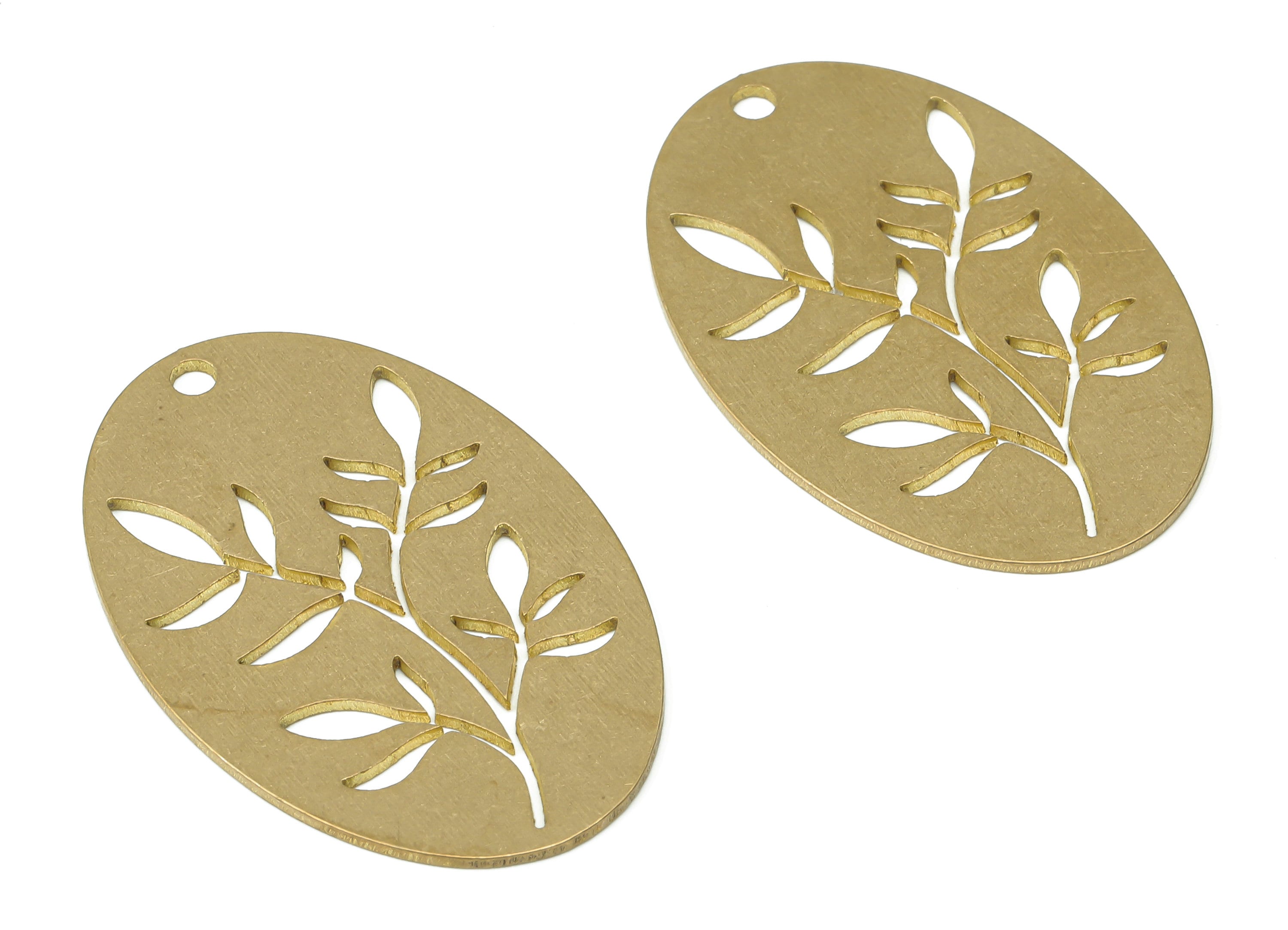 Brass Long Oval Branch Earring Charms - Raw Brass Leaves Leaf Oval Pendant - Jewelry Making - 34.95x22.55x0.76mm - PPA3824 - DOMEDBAZAAR