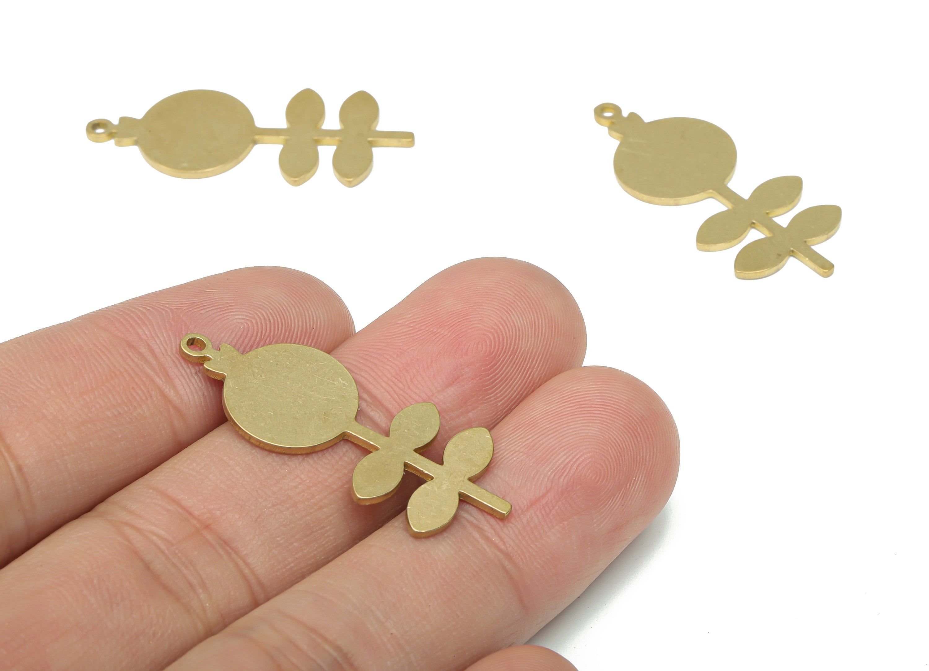 Personalized Stamping Blank - Brass Round Leaf Flower Earring Charms - Raw Brass Circle Leaf Flower Pendant - 34.64x14.65x0.93mm - PPA3454 - DOMEDBAZAAR