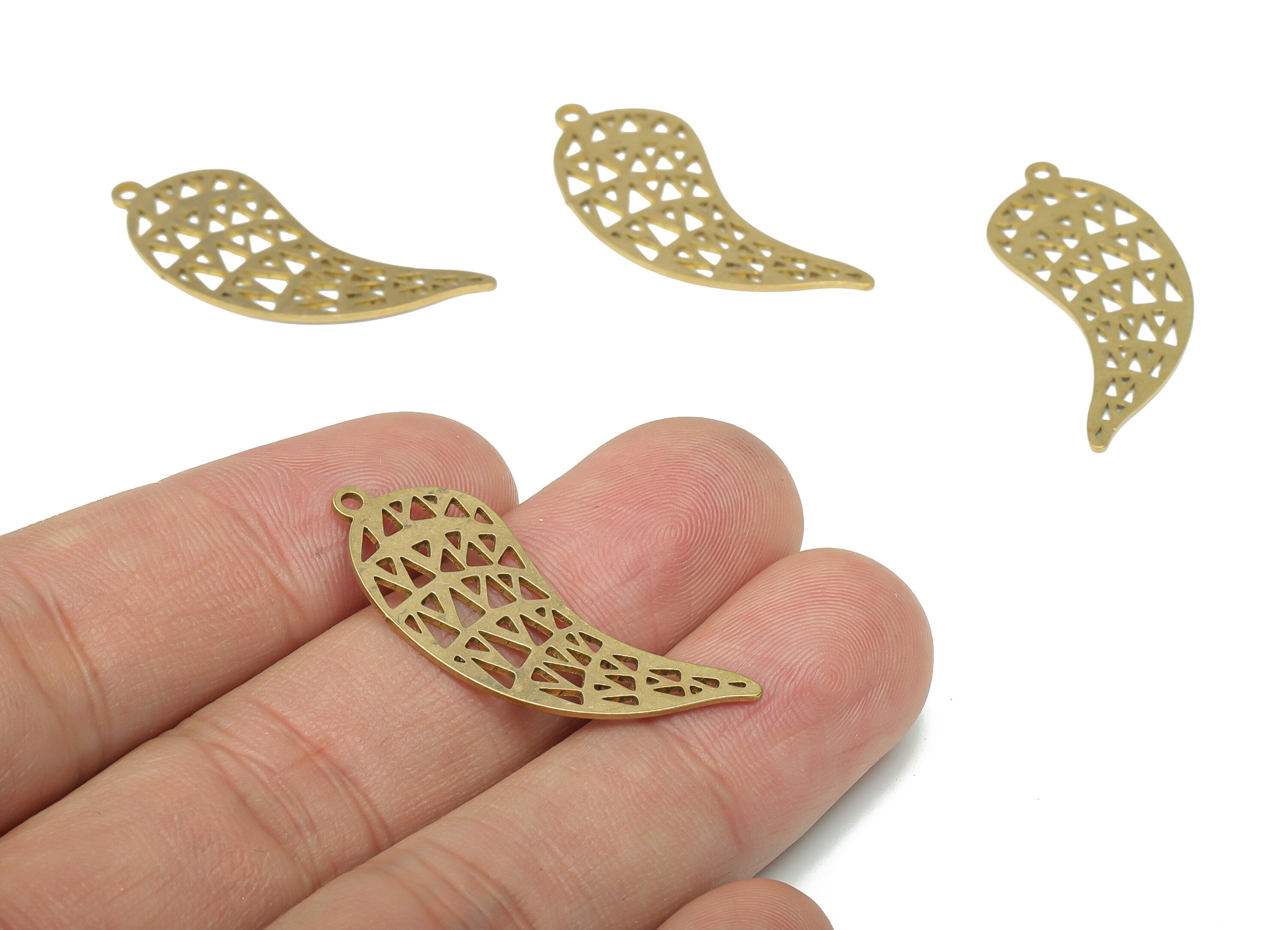 Brass Chili Triangles Earring Charms - Raw Brass Triangles Leaves Pendant - DIY Jewelry Making Supplies - 35.09x13.71x0.67mm - PPA3147 - DOMEDBAZAAR