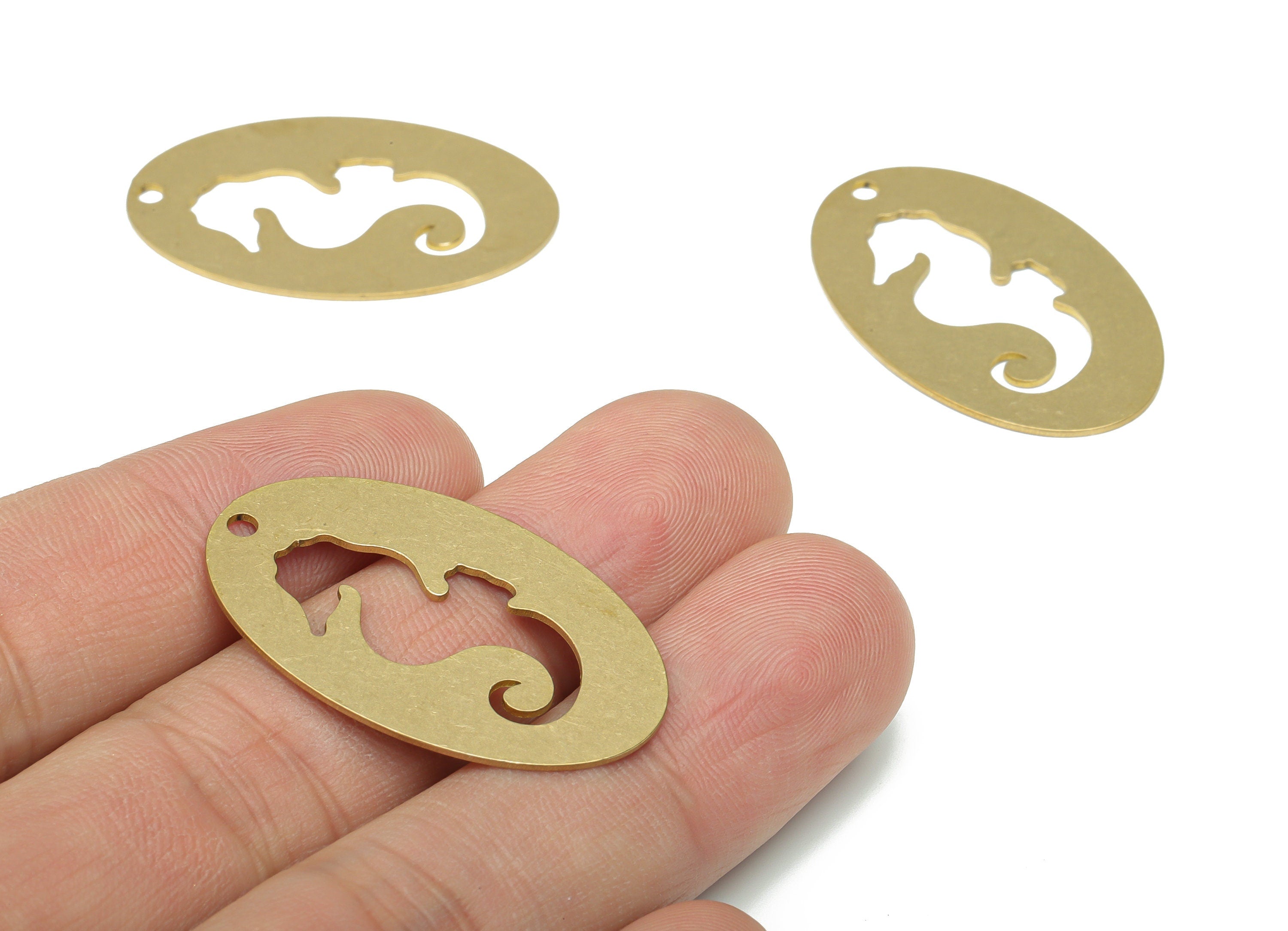 Brass Oval Hippocampus Earring Charms - Raw Brass Sea Horse Pendant - DIY Jewelry Making Supplies - 34.81x21.58x0.64mm - PPA2989 - DOMEDBAZAAR