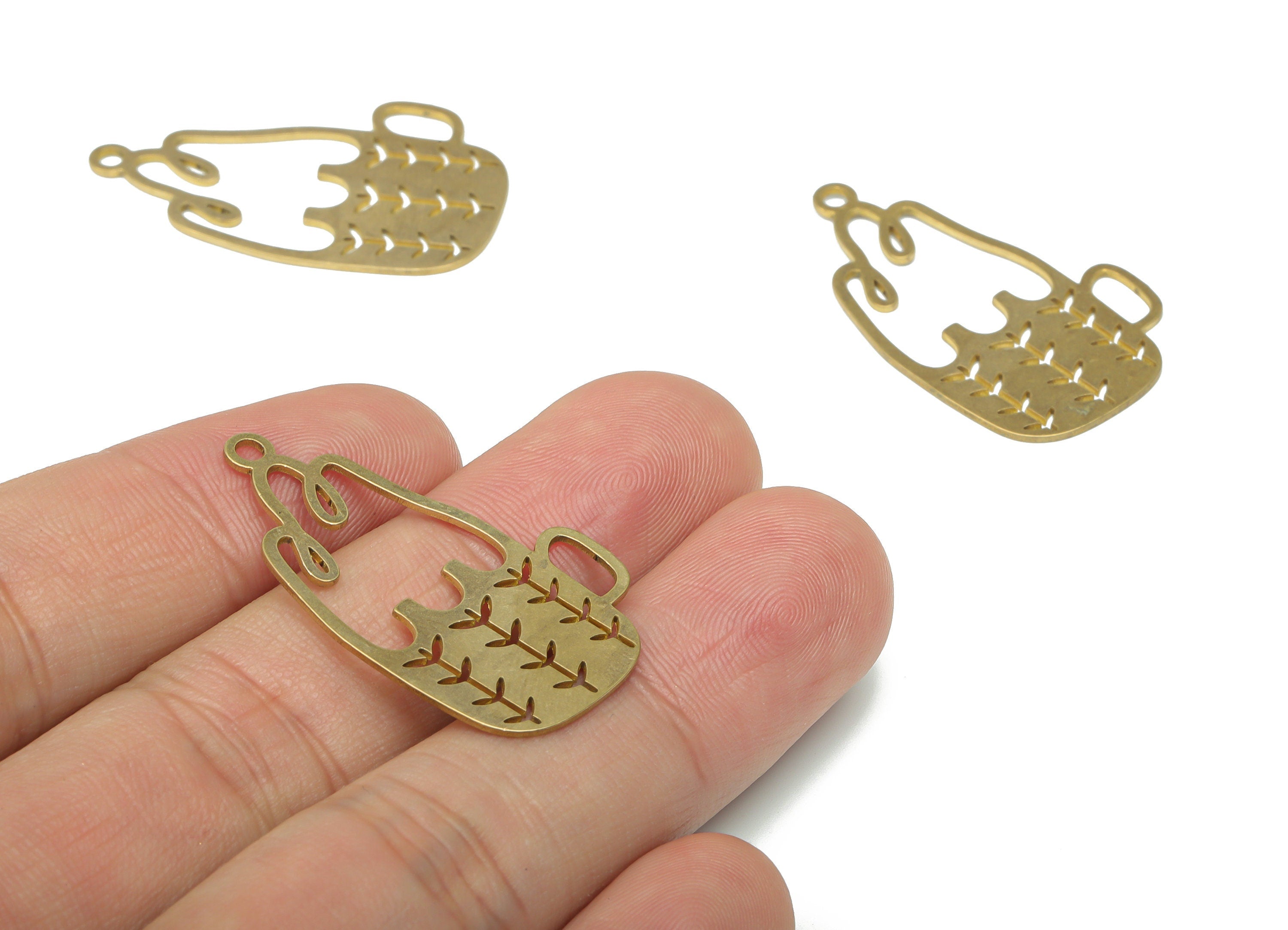 Brass Leaf Cup Earring Charms - Raw Brass Leaves Cup Pendant - DIY Jewelry Making Supplies - 35.92x21.54x0.64mm - PPA3035 - DOMEDBAZAAR