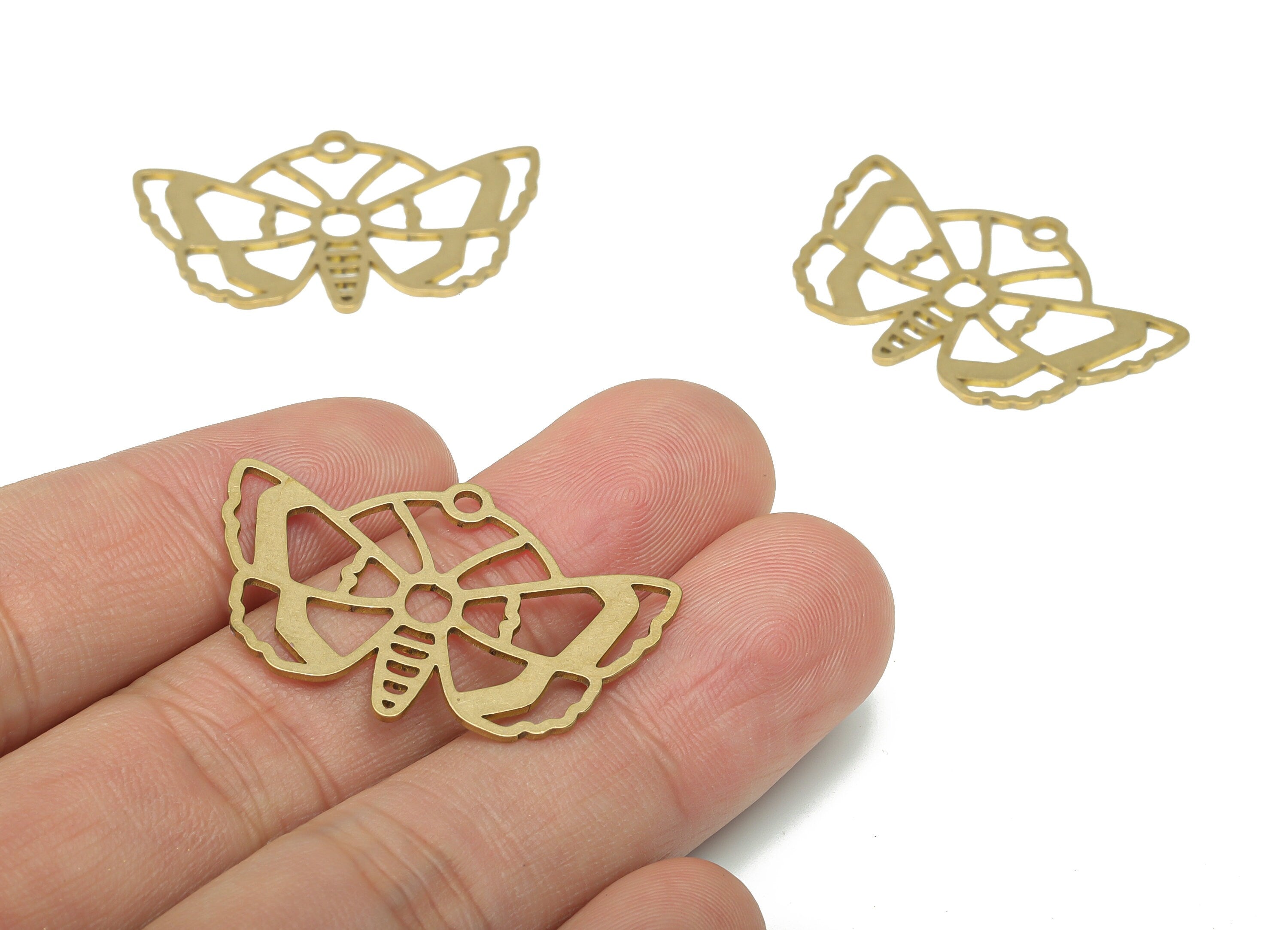 Brass Butterfly Earring Charms - Raw Brass Butterfly Pendant - DIY Jewelry Making Supplies - 34.81x23.32x0.74mm - PPA3085 - DOMEDBAZAAR