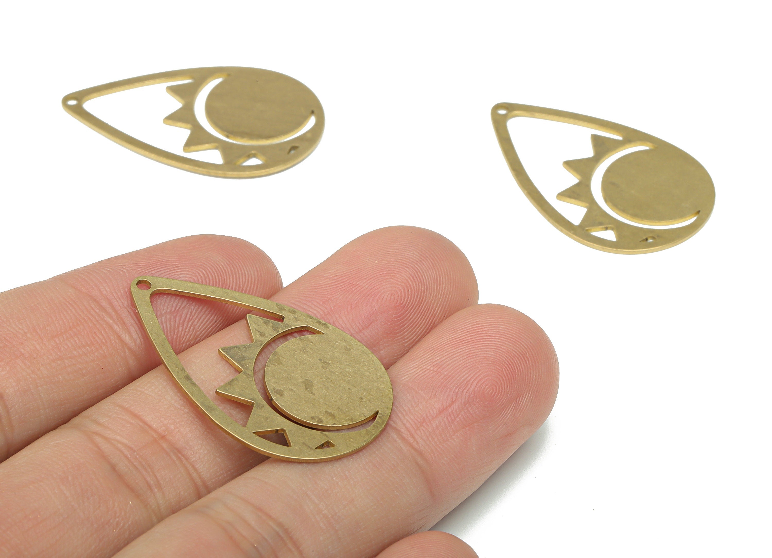 Brass Drop Sun Earring Charms - Raw Brass Sun Drop Pendant - DIY Jewelry Making Supplies - 34.35x21.59x0.64mm - PPA3068 - DOMEDBAZAAR