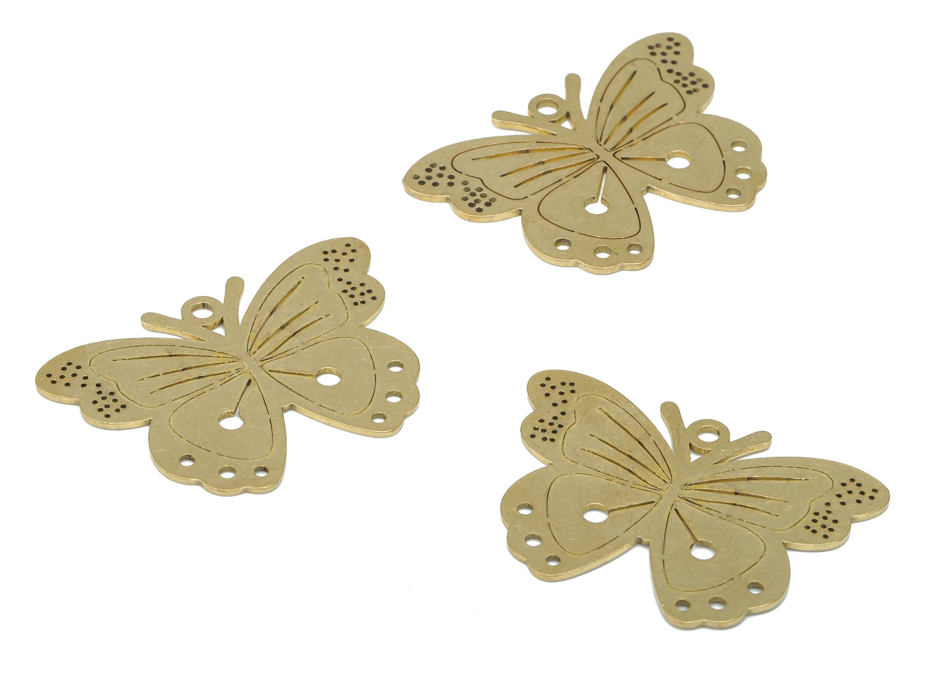 Brass Bubble Butterfly Earring Connectors - Raw Brass Butterfly Pendant - DIY Jewelry Making Supplies - 34.74x24.45x0.76mm - PPA3213 - DOMEDBAZAAR