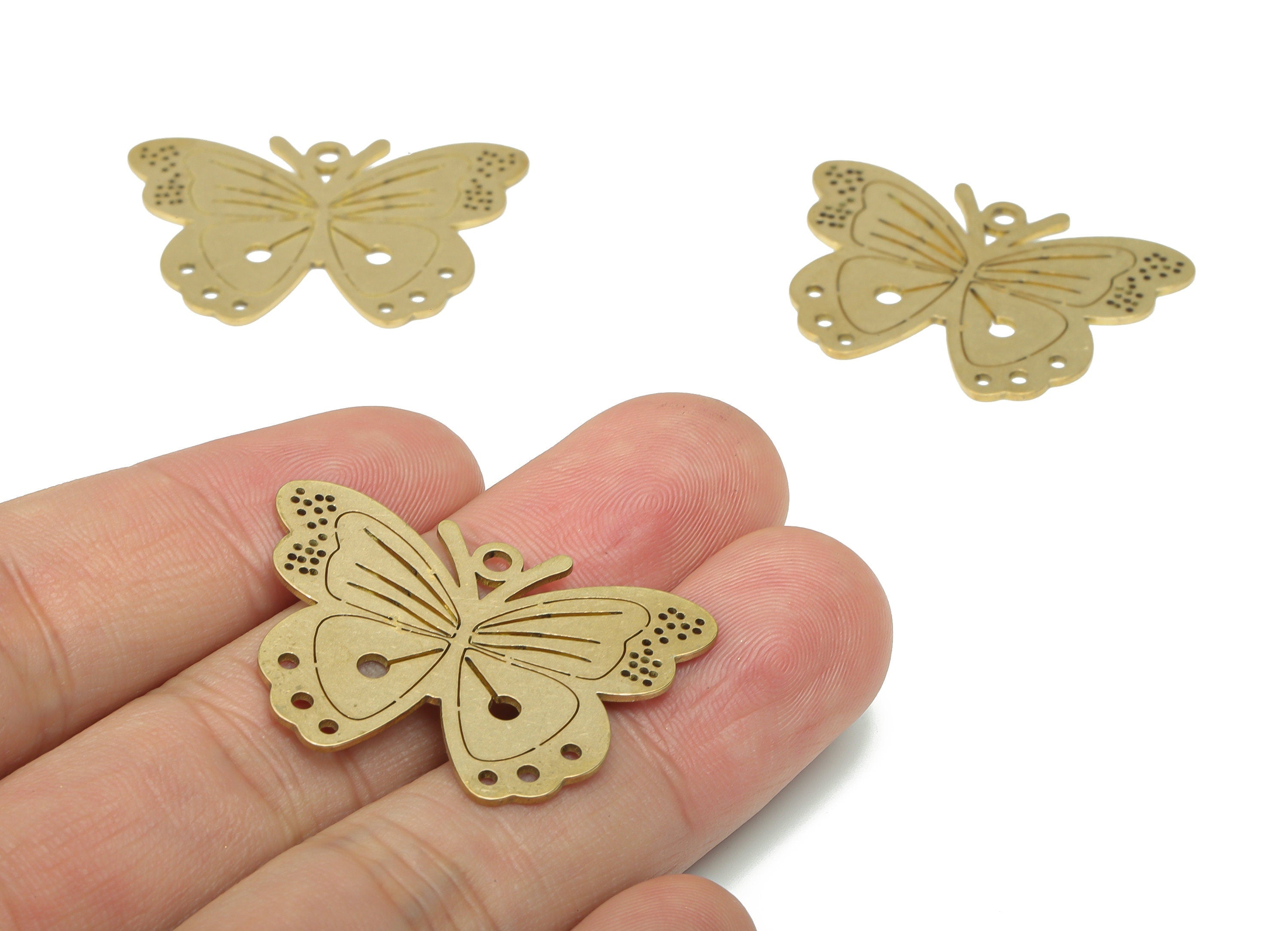 Brass Bubble Butterfly Earring Connectors - Raw Brass Butterfly Pendant - DIY Jewelry Making Supplies - 34.74x24.45x0.76mm - PPA3213 - DOMEDBAZAAR