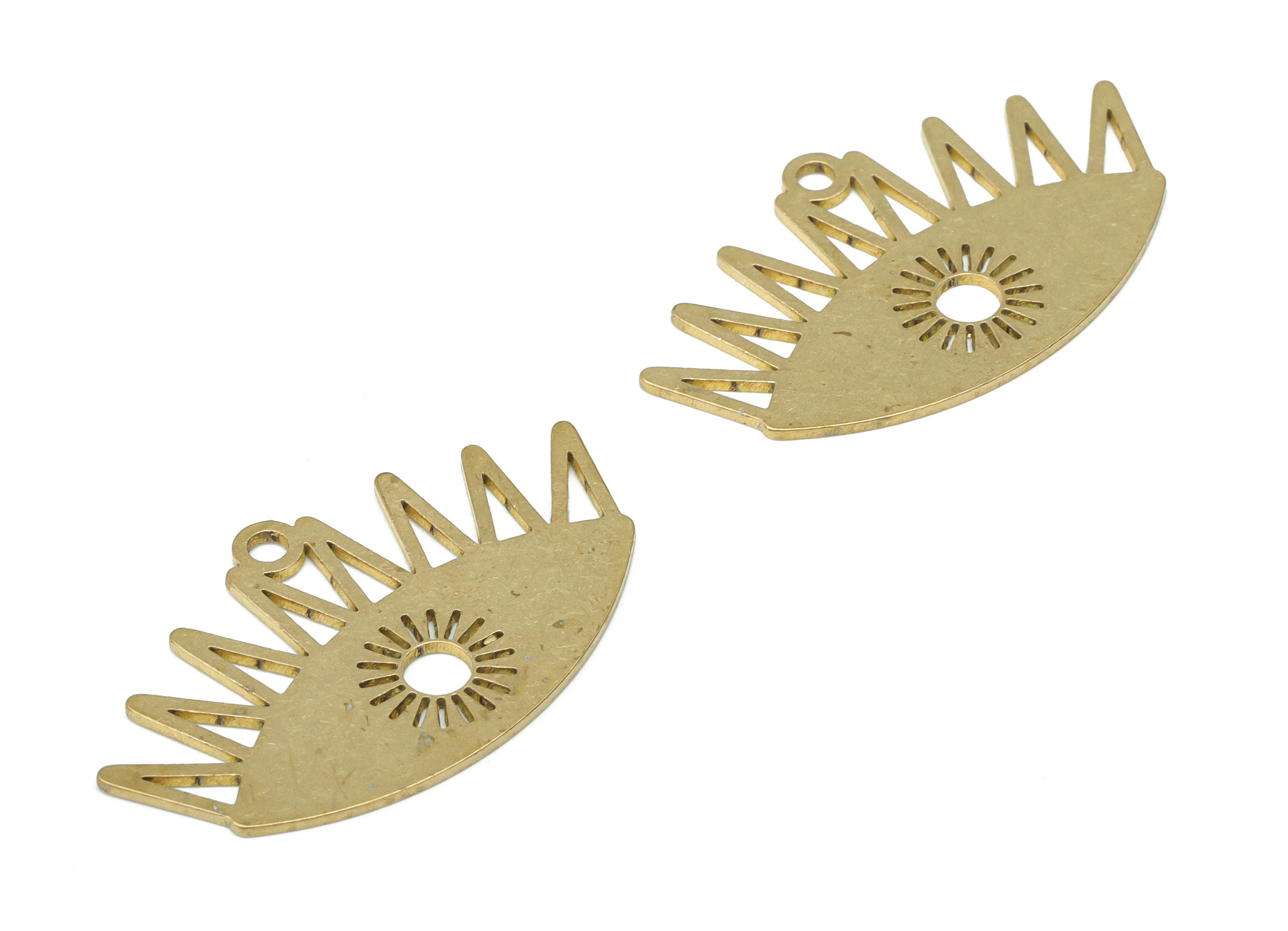 Brass Sun Eye Earring Charms - Raw Brass Triangles Eyelash Pendant - DIY Jewelry Making Supplies - 34.67x20.34x0.75mm - PPA3195 - DOMEDBAZAAR