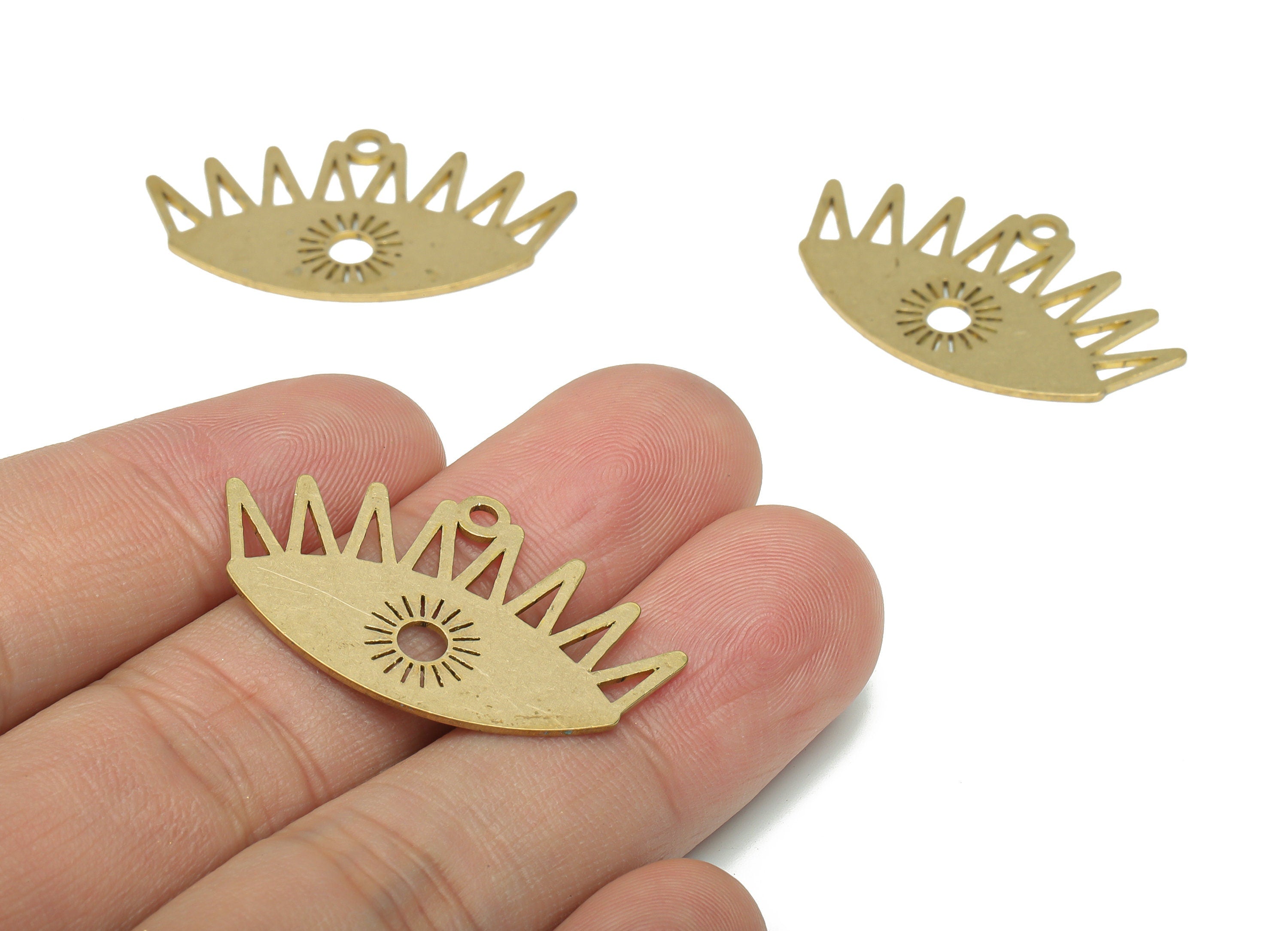 Brass Sun Eye Earring Charms - Raw Brass Triangles Eyelash Pendant - DIY Jewelry Making Supplies - 34.67x20.34x0.75mm - PPA3195 - DOMEDBAZAAR