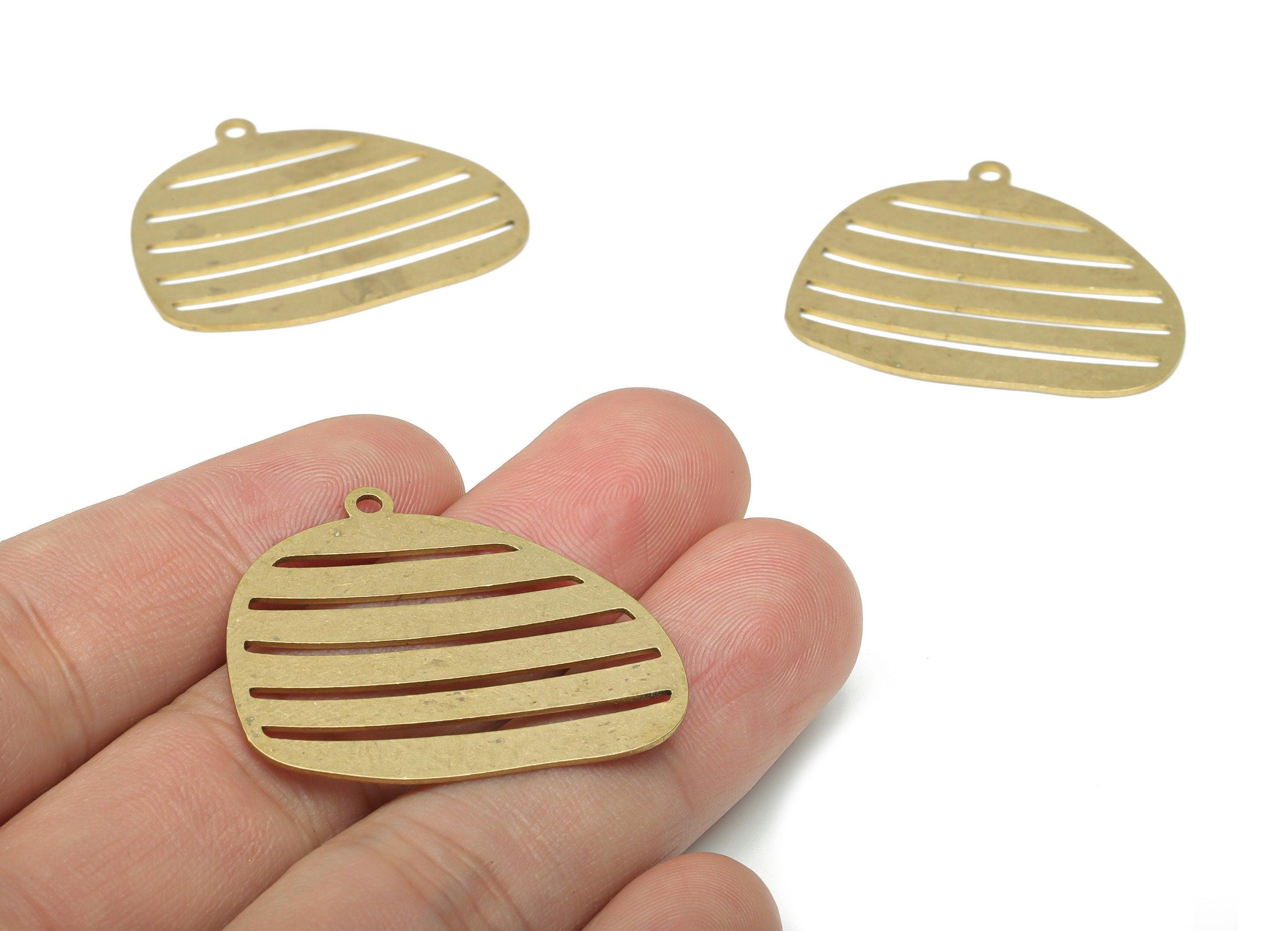 Brass Fruit Stripe Earring Charms - Raw Brass Stripe Geometry Pendant - DIY Jewelry Making Supplies - 34.85x29.62x0.65mm - PPA3040 - DOMEDBAZAAR