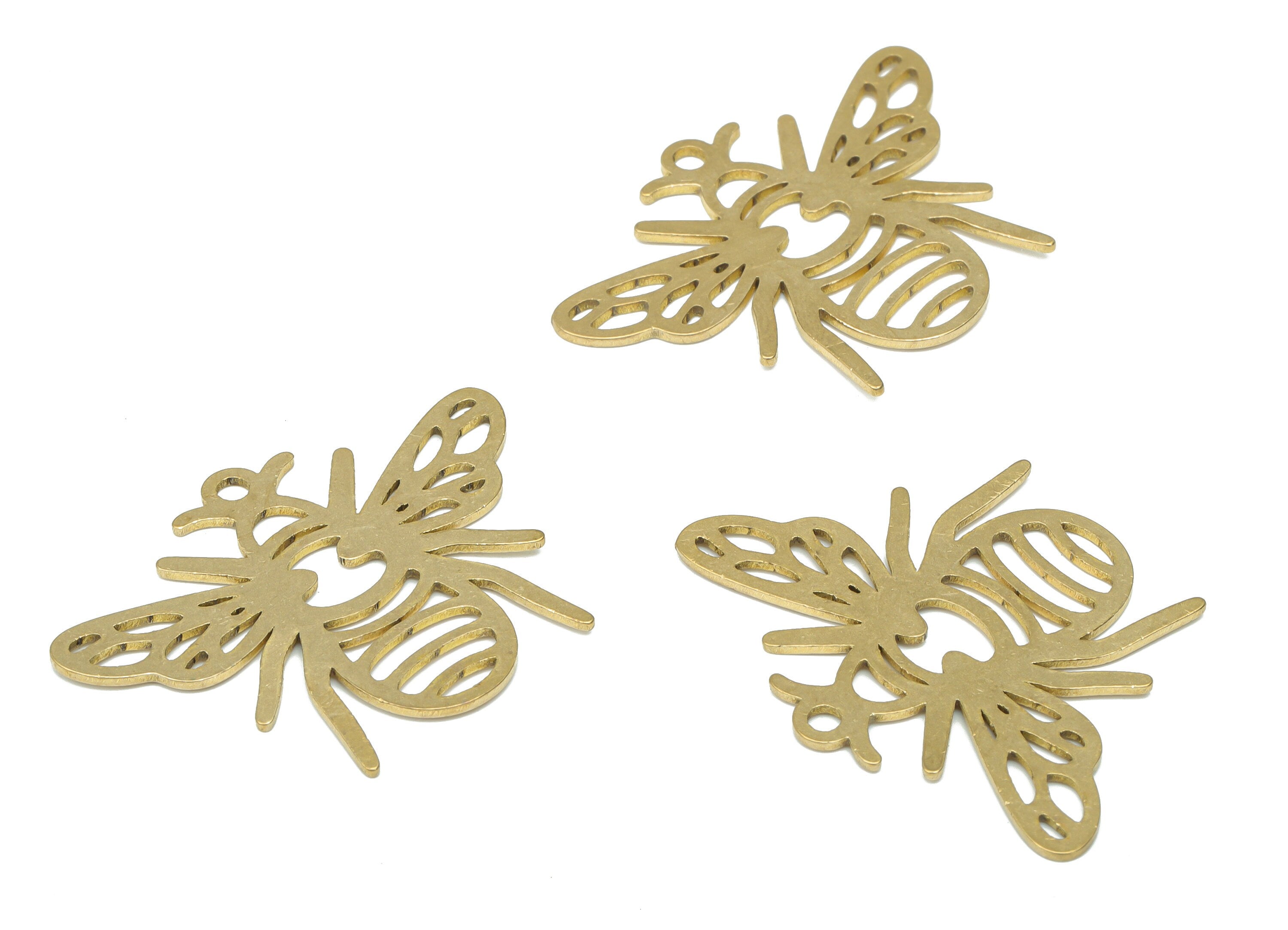 Brass Bee Beetle Earring Charms - Raw Brass Insect Pendant - DIY Jewelry Making Supplies - 34.76x25.6x0.75mm - PPA3096 - DOMEDBAZAAR