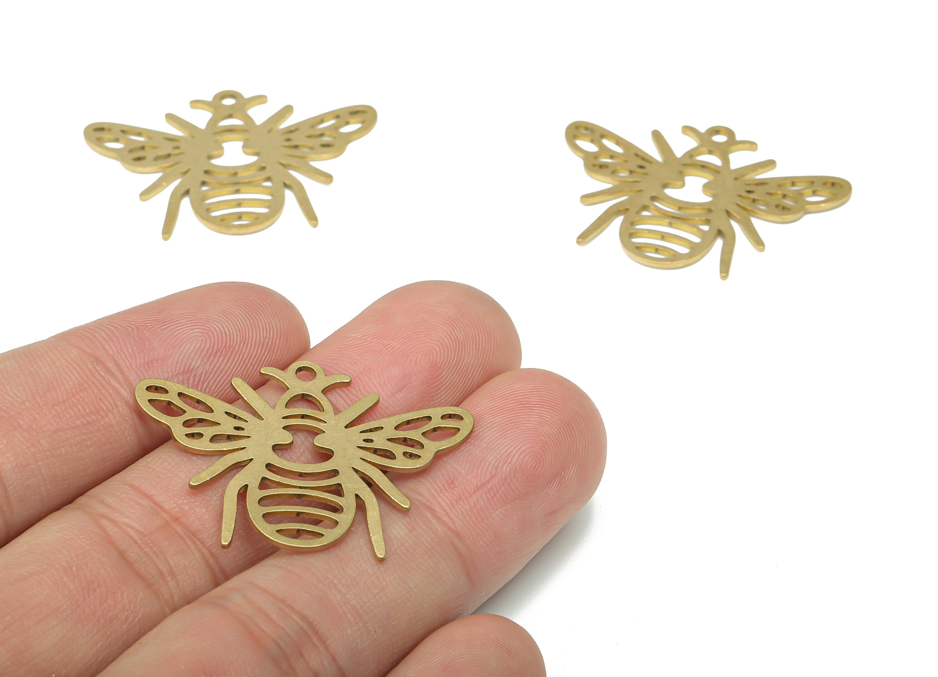 Brass Bee Beetle Earring Charms - Raw Brass Insect Pendant - DIY Jewelry Making Supplies - 34.76x25.6x0.75mm - PPA3096 - DOMEDBAZAAR