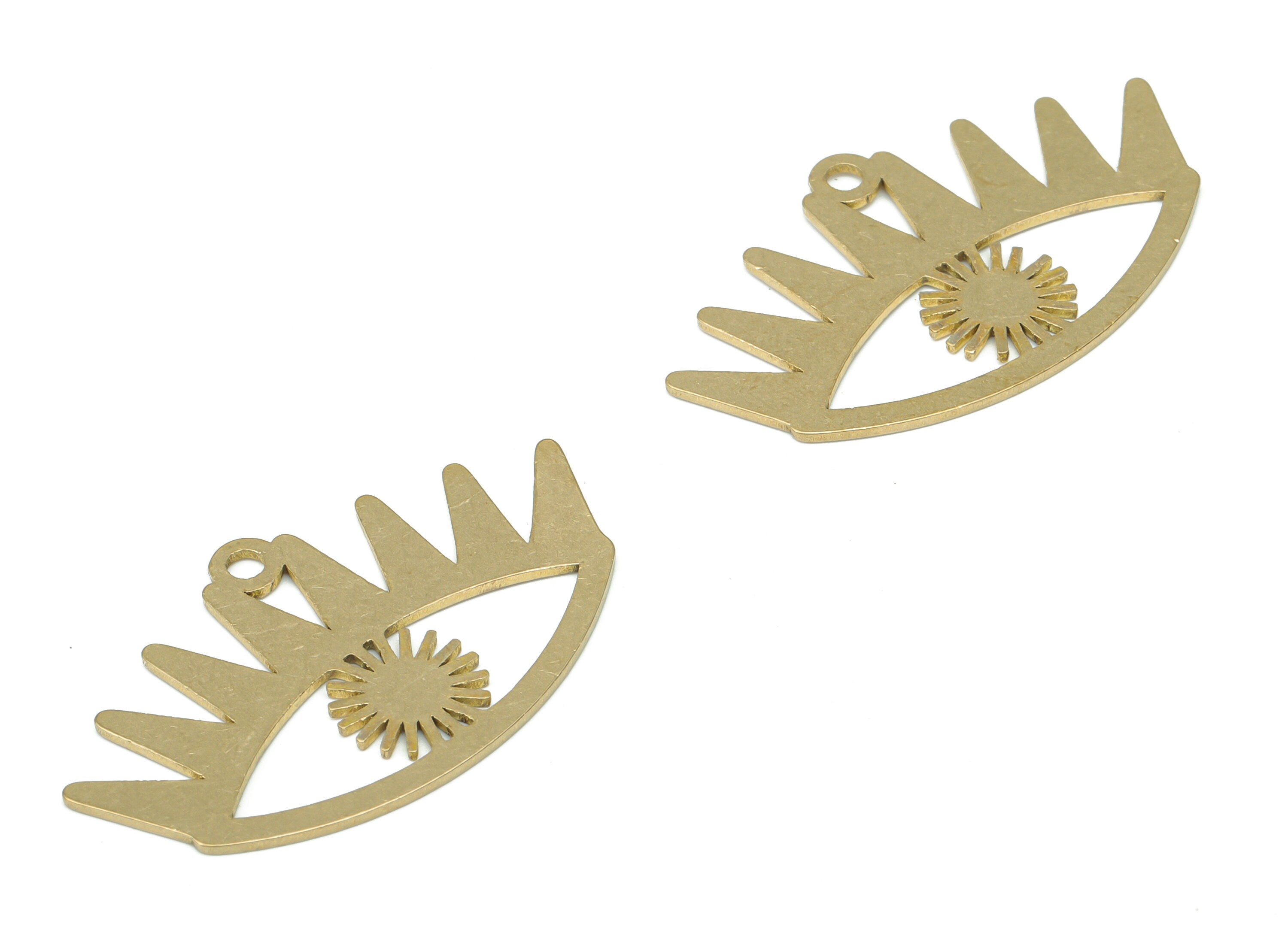 Brass Sun Eye Earring Charms - Raw Brass Triangles Eyelash Pendant - DIY Jewelry Making Supplies - 34.53x20.34x0.75mm - PPA3196 - DOMEDBAZAAR