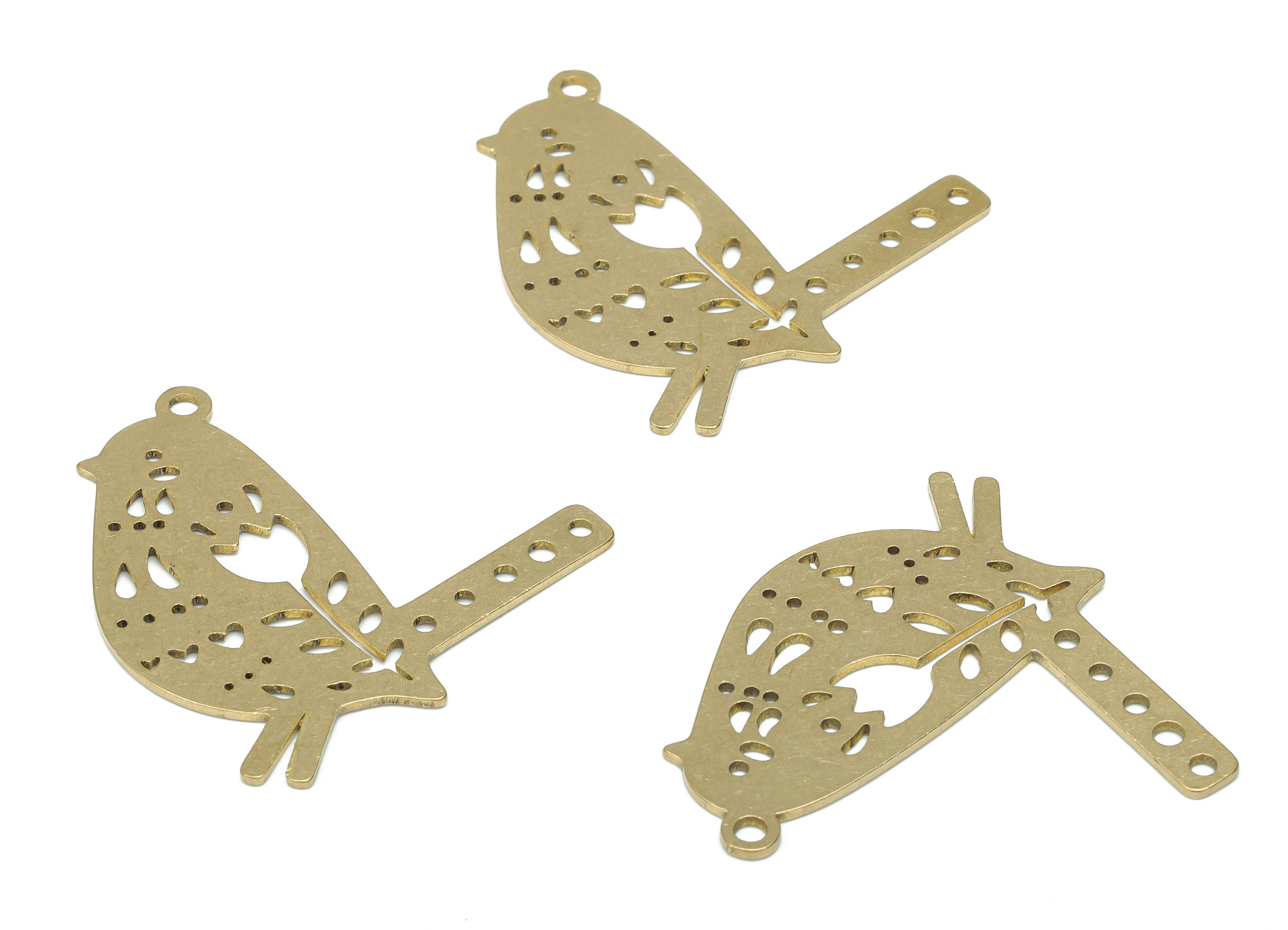 Brass Bubble Bird Heart Earring Charms - Raw Brass Flower Drop Bird Pendant - Sparrow Charm - Jewelry Supplies - 32.95x31.11x0.7mm - PPA3224 - DOMEDBAZAAR