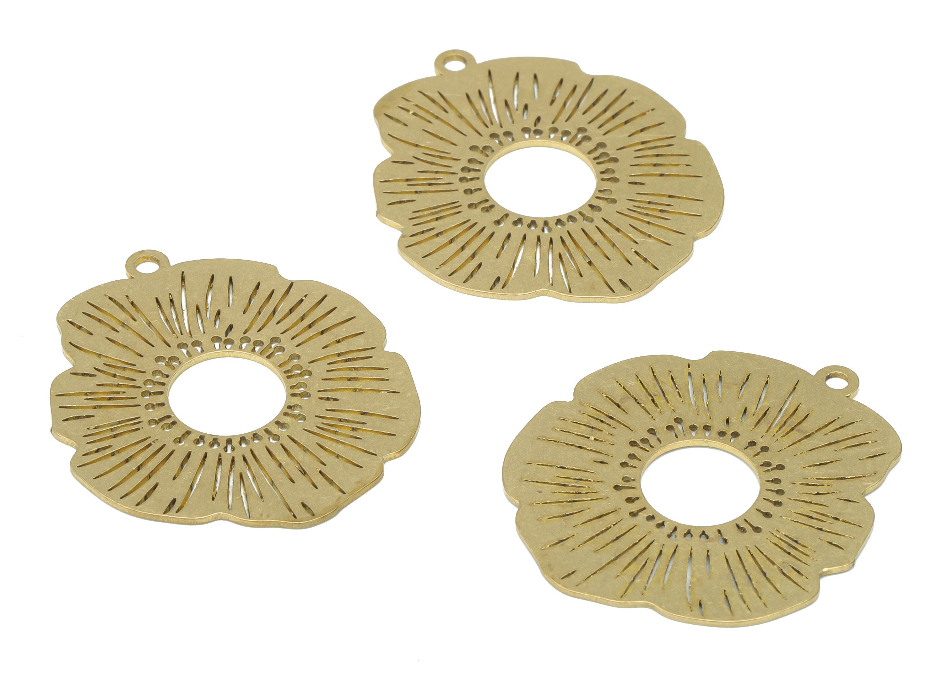 Brass Flower Earring Charms - Raw Brass Geometry Pendant - DIY Jewelry Making Supplies - 34.84x29.86x0.67mm - PPA3221 - DOMEDBAZAAR