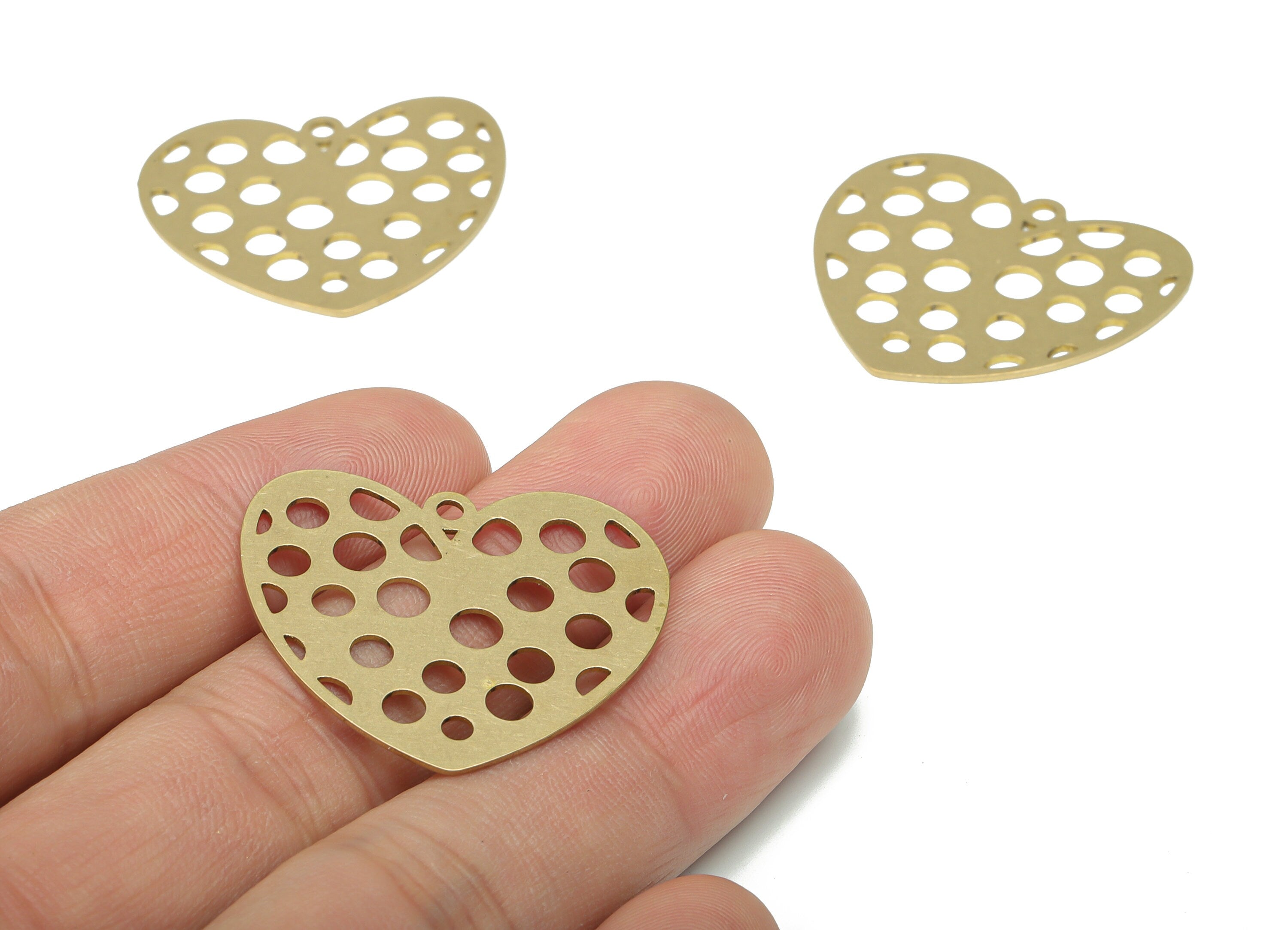 Brass Bubble Heart Earring Charms - Raw Brass Bubble Heart Pendant - DIY Jewelry Making Supplies - 31.85x28.16x0.65mm - PPA3453 - DOMEDBAZAAR