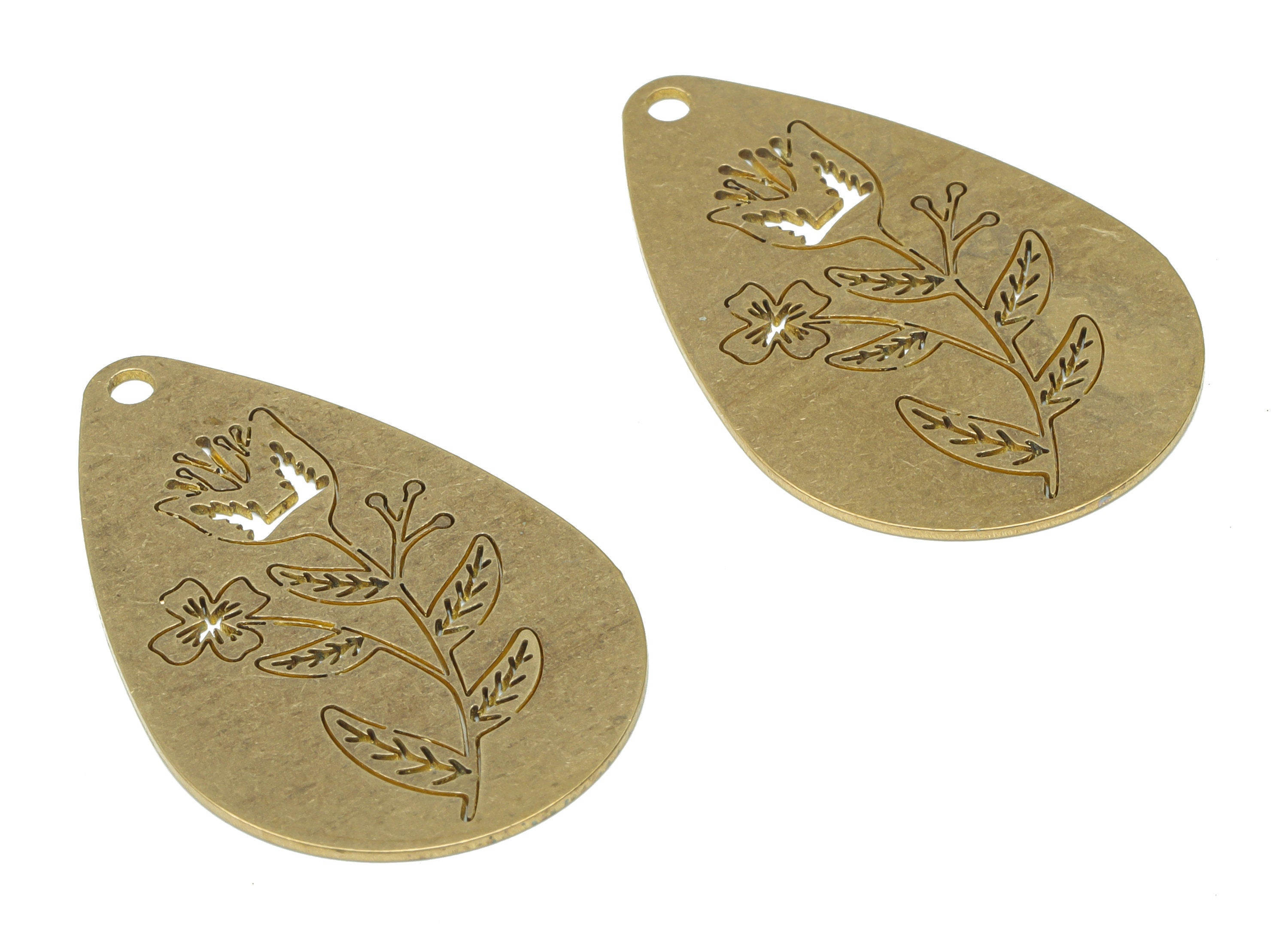 Brass Drop Flower Earring Charms - Raw Brass Leaf Drop Pendant - DIY Jewelry Making Supplies - 34.84x22.7x0.63mm - PPA3061 - DOMEDBAZAAR