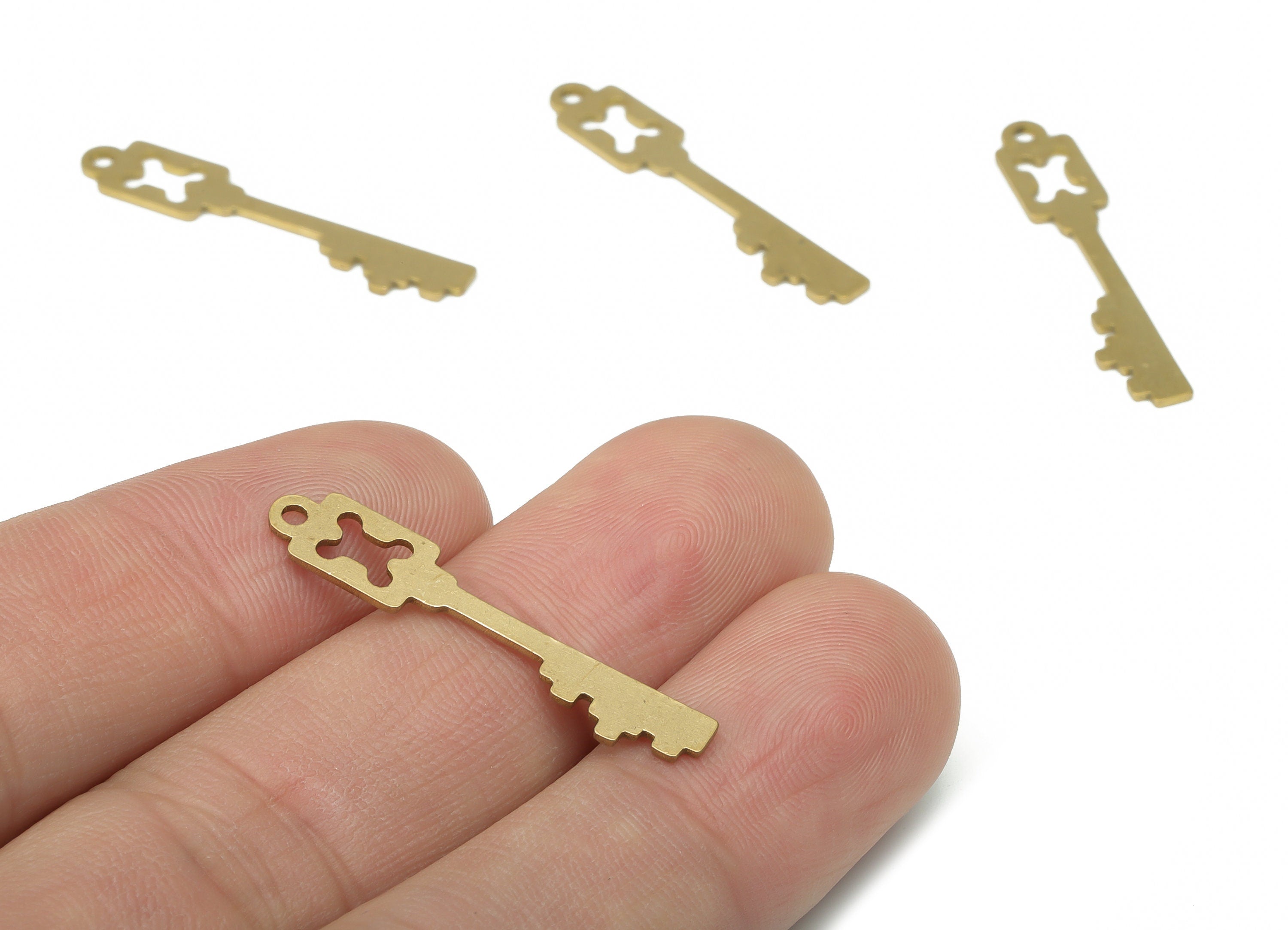 Brass Old Key Style Earring Charms - Raw Brass Skeleton Key Style Pendant - DIY Jewelry Making Supplies - 31.77x6.08x0.72mm - PPA2788 - DOMEDBAZAAR