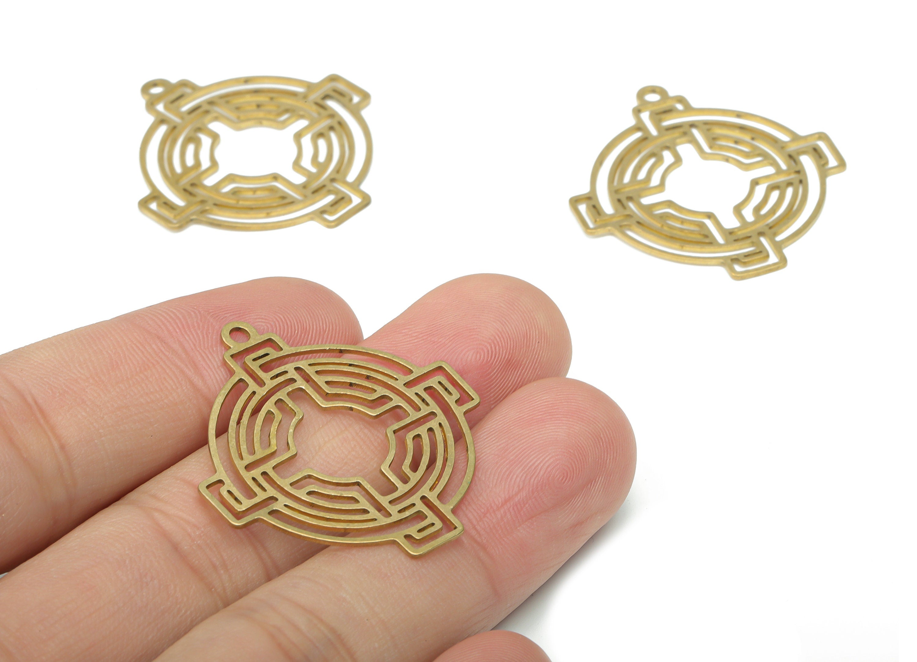 Brass Spiral Round Earring Charms - Raw Brass Spiral Circle Pendant - DIY Jewelry Making Supplies - 34.51x34.02x0.64mm - PPA2724 - DOMEDBAZAAR