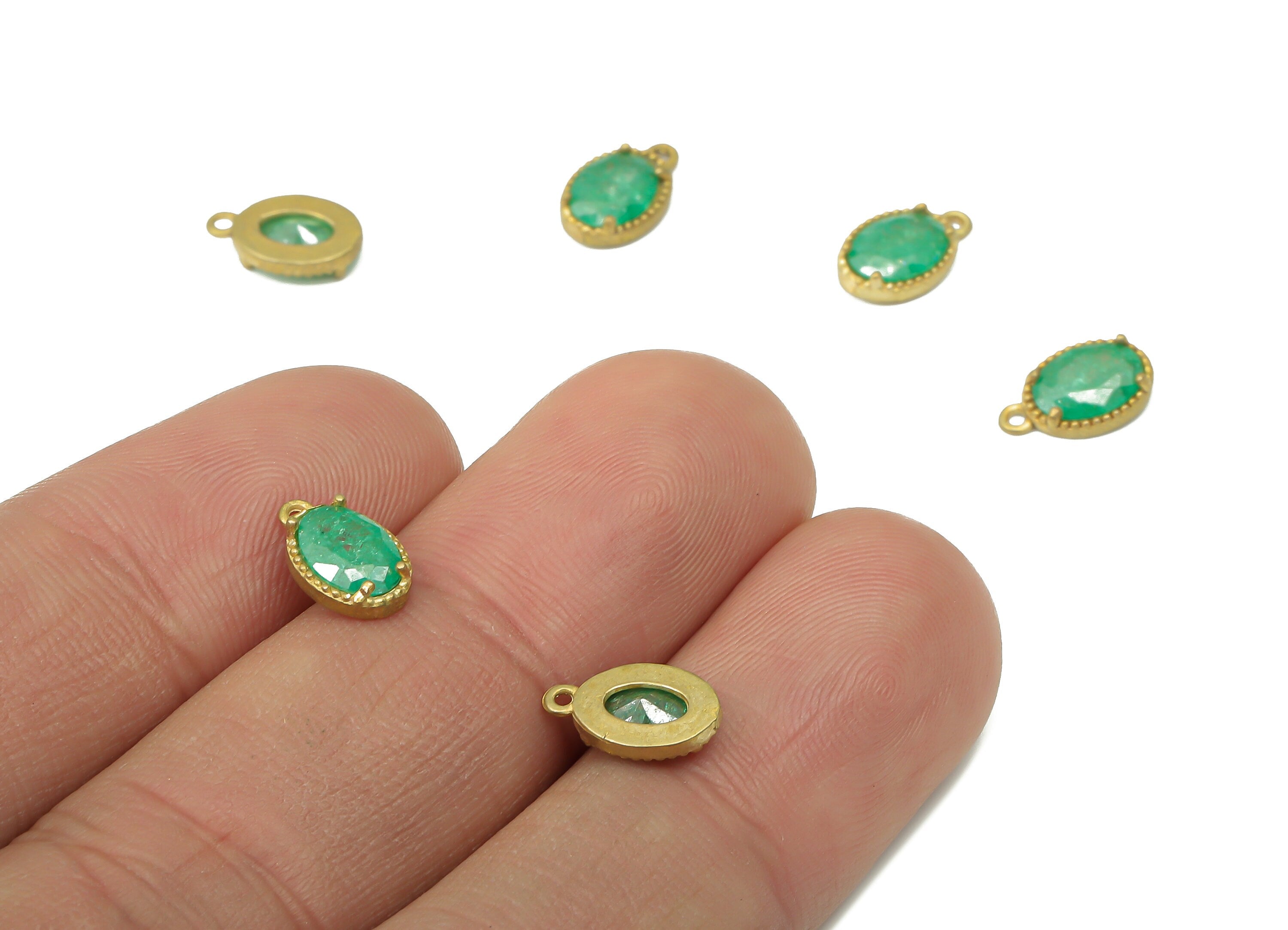 Brass Oval Earring Charms with Zircon - Raw Brass Oval Pendant - Earring Charms for Jewelry Making - 10.1x6.33x2.6mm - PP7430B - DOMEDBAZAAR