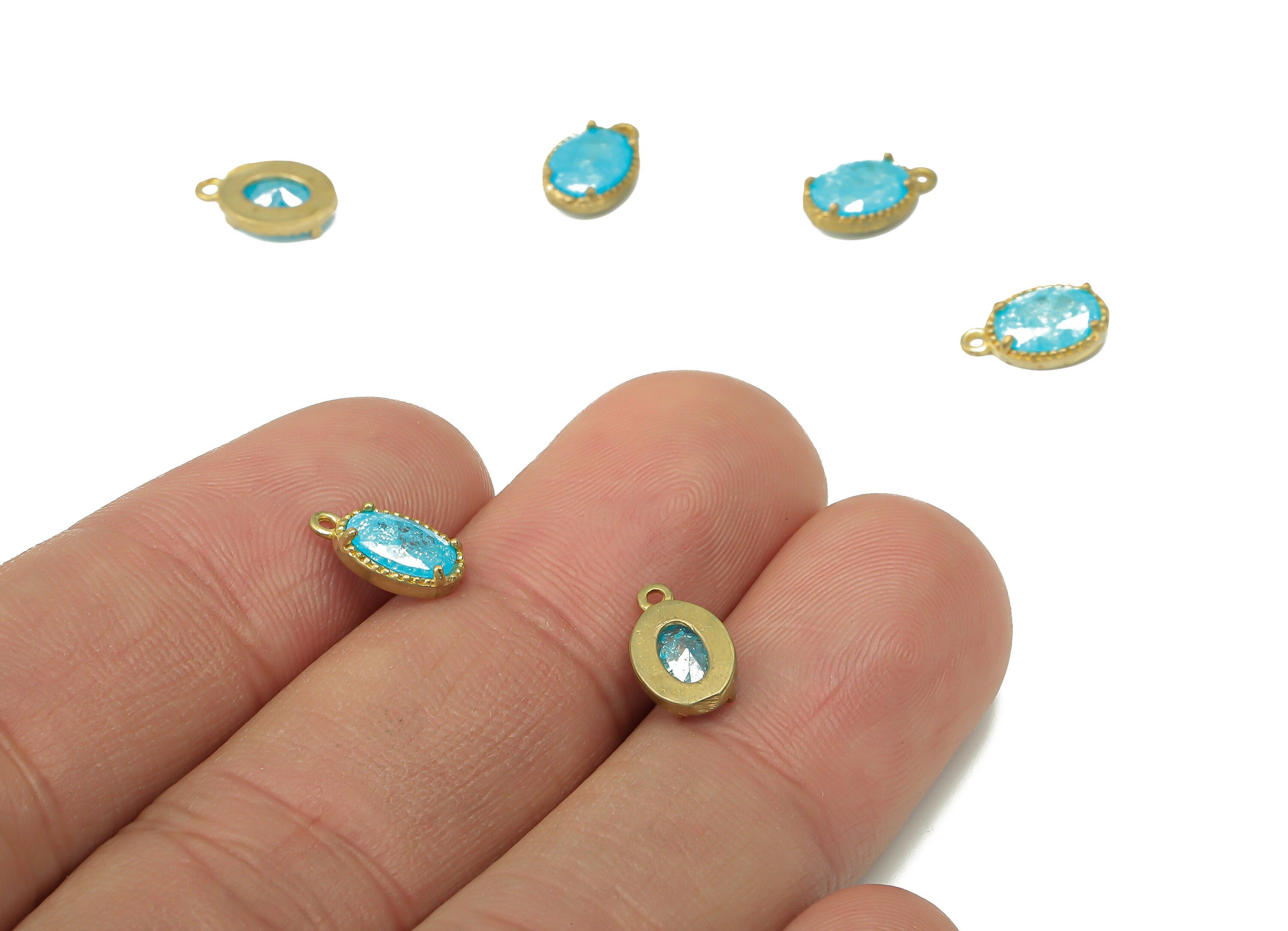 Brass Oval Earring Charms with Zircon - Raw Brass Oval Pendant - Earring Charms for Jewelry Making - 10.1x6.33x2.6mm - PP7430D - DOMEDBAZAAR