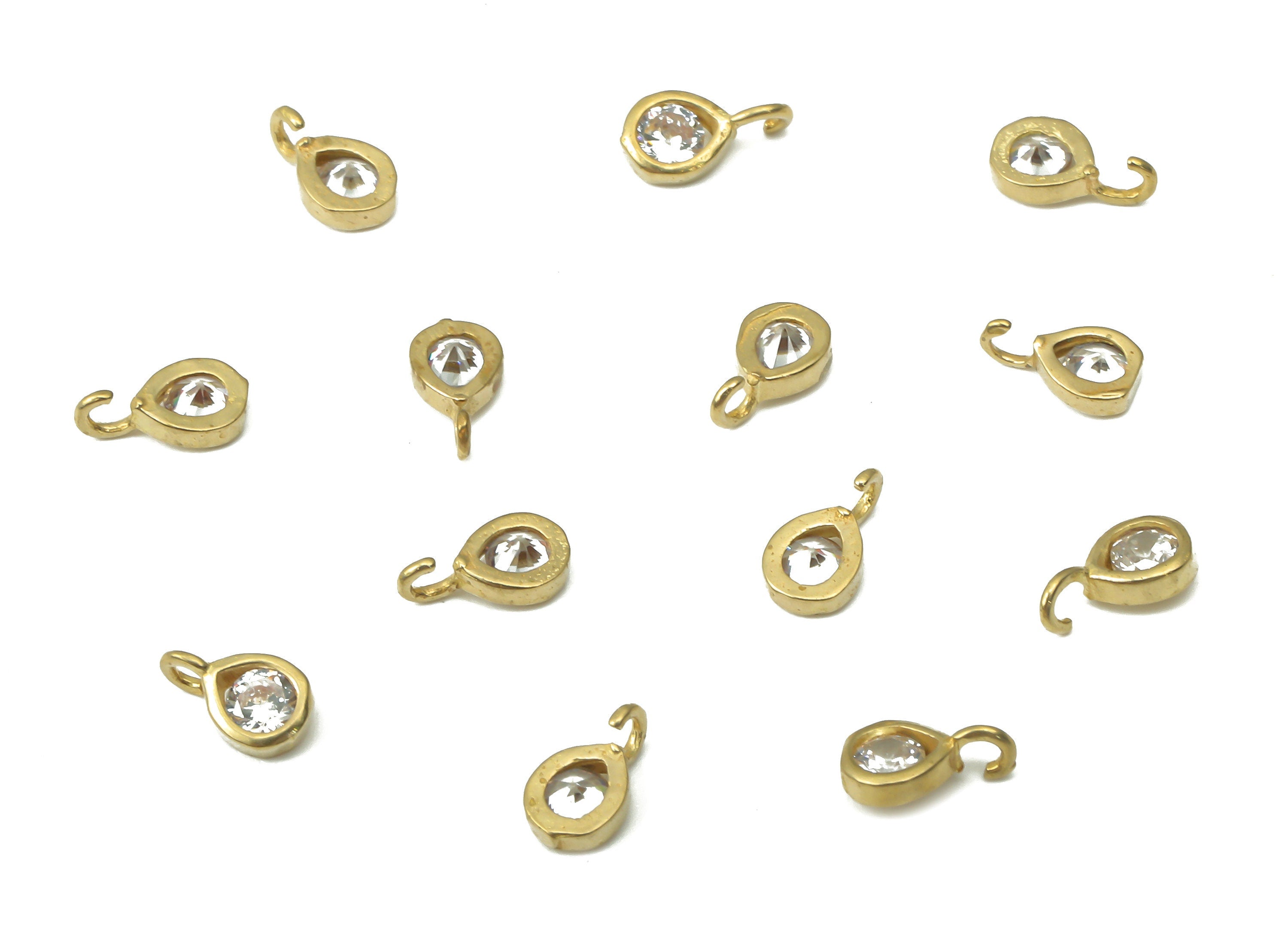 Brass Mini Drop Loop Earring Charms with Zircon - Raw Brass Teardrop Pendant - Earring Charms for Jewelry Making - 5.9x3.38x1.5mm - PP7436 - DOMEDBAZAAR