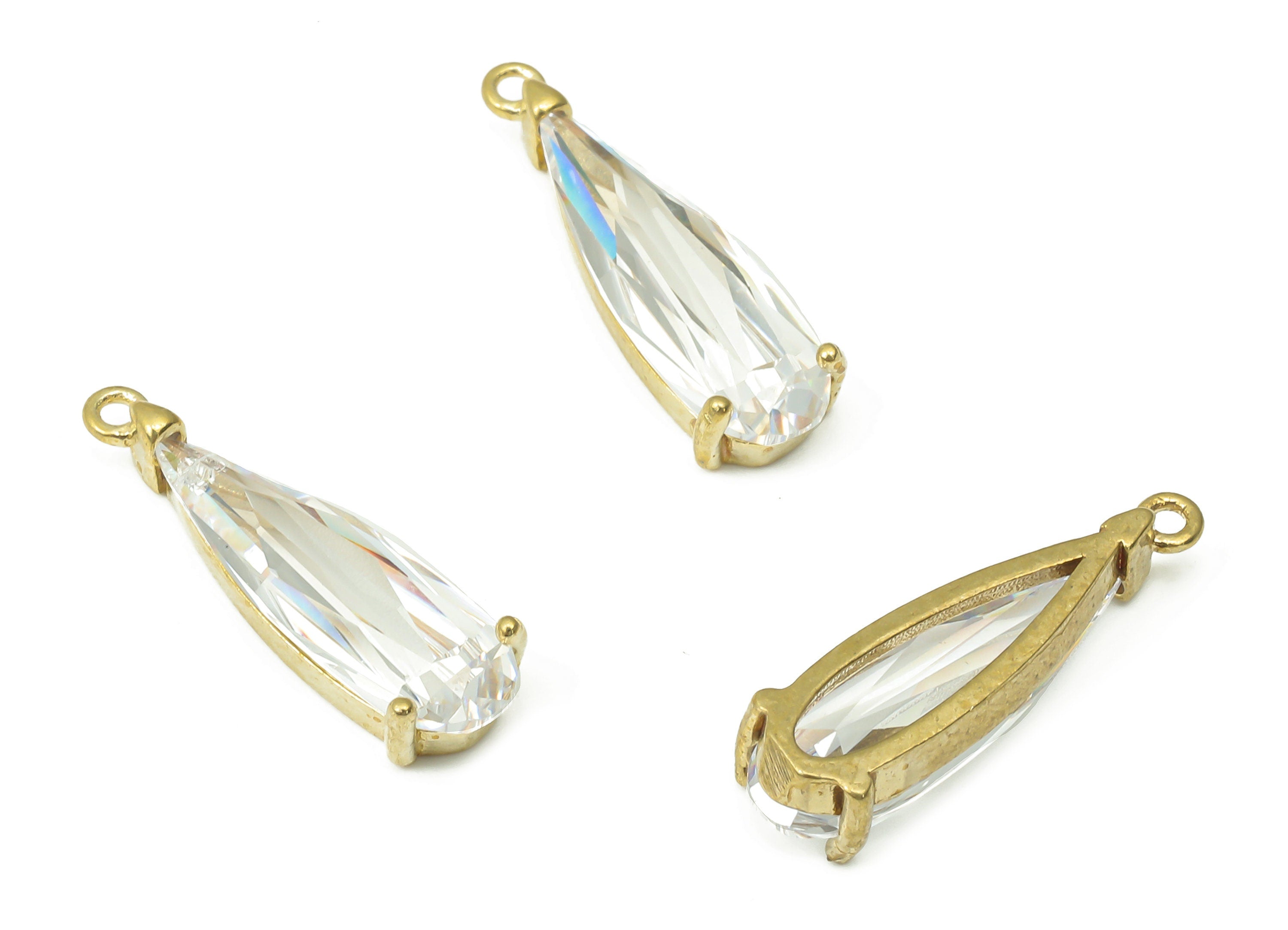 Brass Marquise Earring Charms with Zircon - Raw Brass Long Oval Pendant - Earring Charms for Jewelry Making - 17.73x5.36x3.26mm - PP7434 - DOMEDBAZAAR