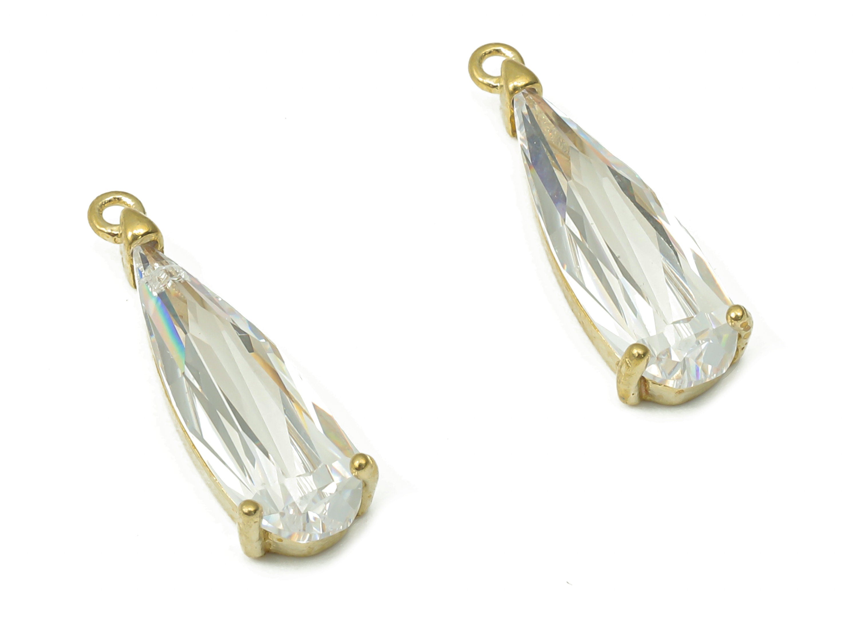 Brass Marquise Earring Charms with Zircon - Raw Brass Long Oval Pendant - Earring Charms for Jewelry Making - 17.73x5.36x3.26mm - PP7434 - DOMEDBAZAAR