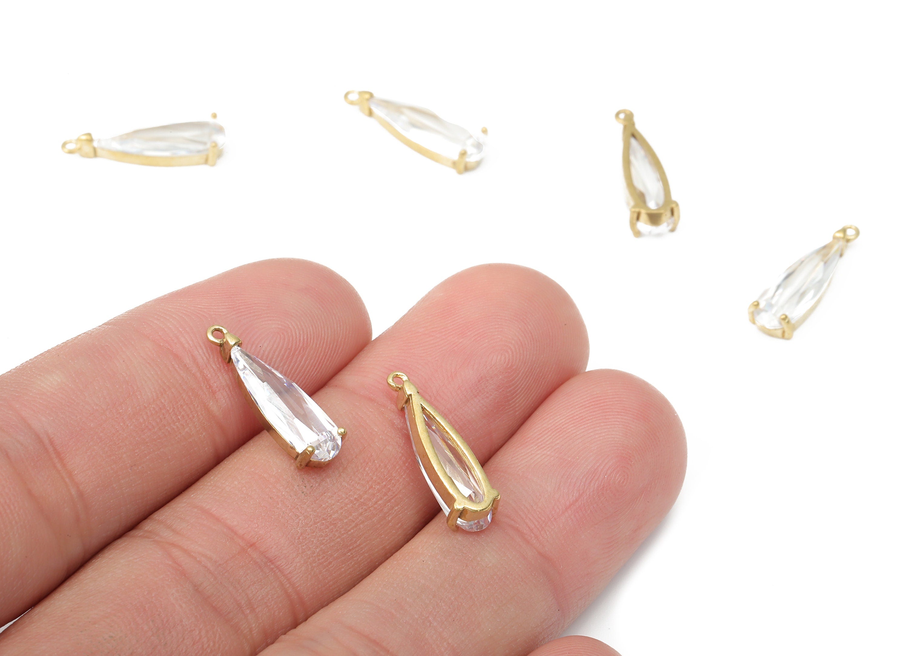 Brass Marquise Earring Charms with Zircon - Raw Brass Long Oval Pendant - Earring Charms for Jewelry Making - 17.73x5.36x3.26mm - PP7434 - DOMEDBAZAAR