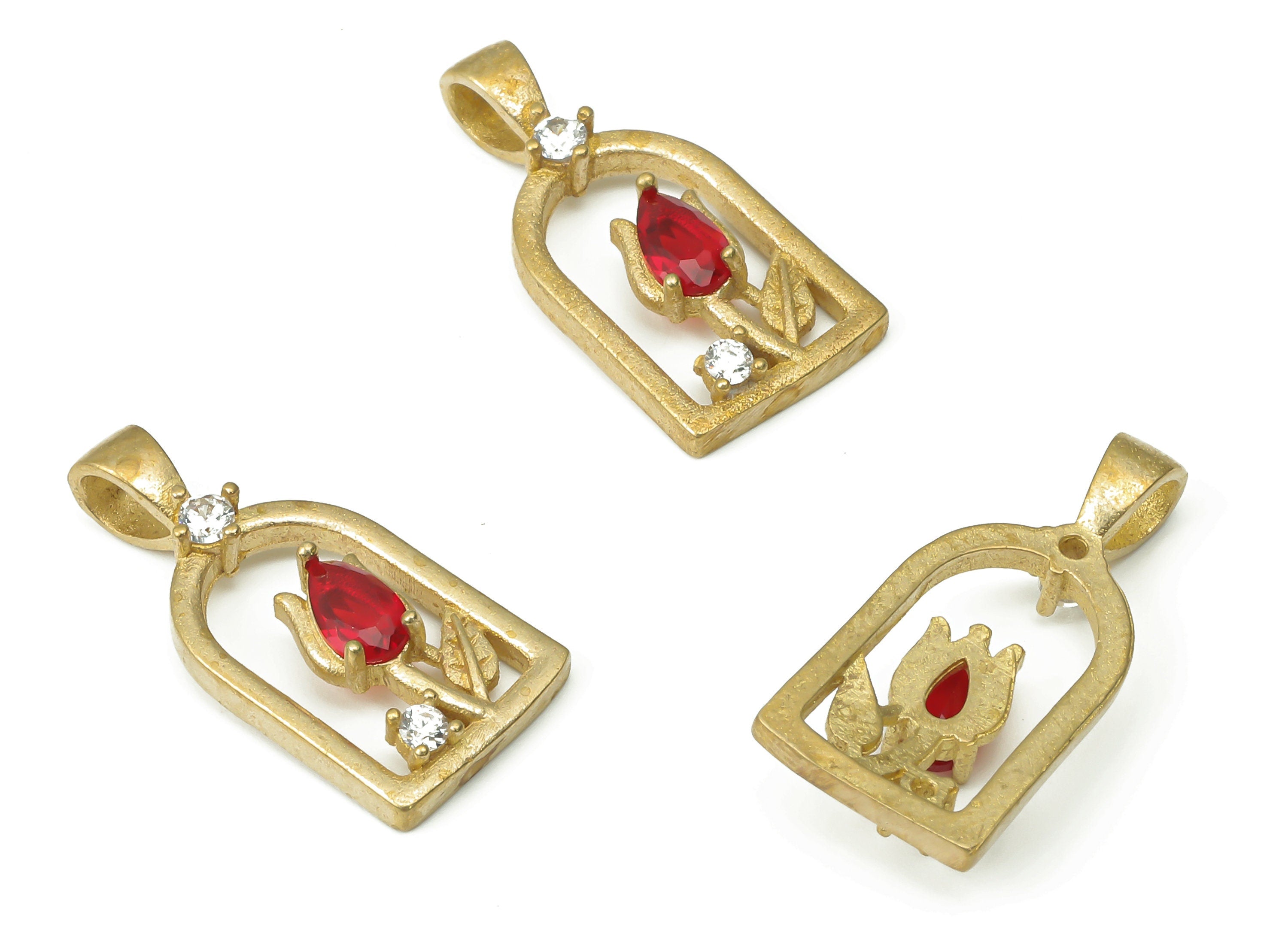 Brass Domed Rose Flower Earring Charms with Zircons - Raw Brass D Flower Pendant - Jewelry Making Supplies - 19.05x9.25x2.6mm - PP7433 - DOMEDBAZAAR